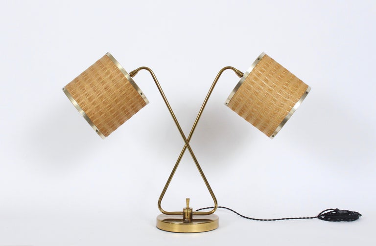 Gerald Thurston Dual Shade Brass Desk Lamp For Sale 11