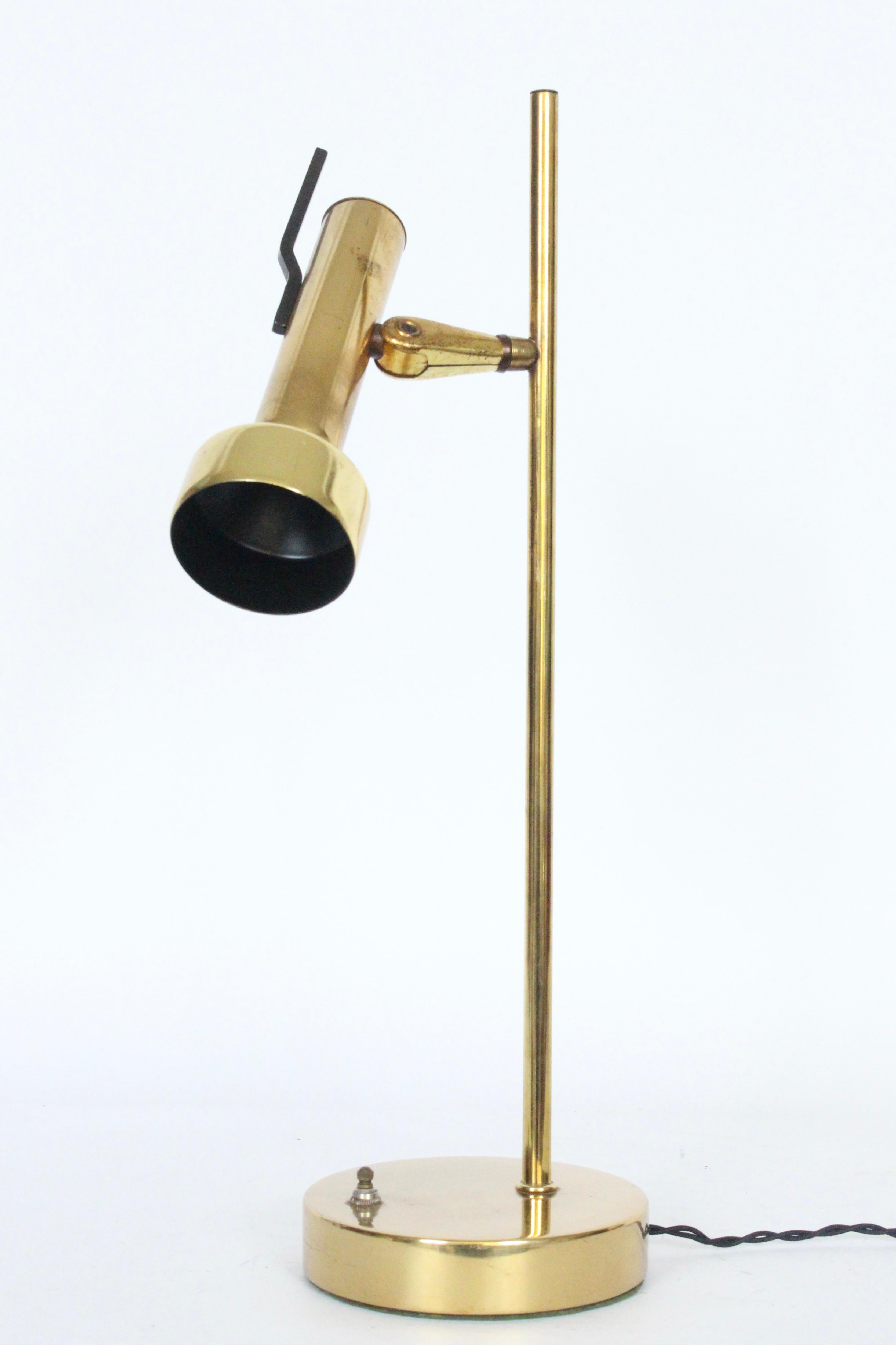 Metal Gerald Thurston for Lightolier Style Adjustable Shaded Brass Desk Lamp, 1960s For Sale