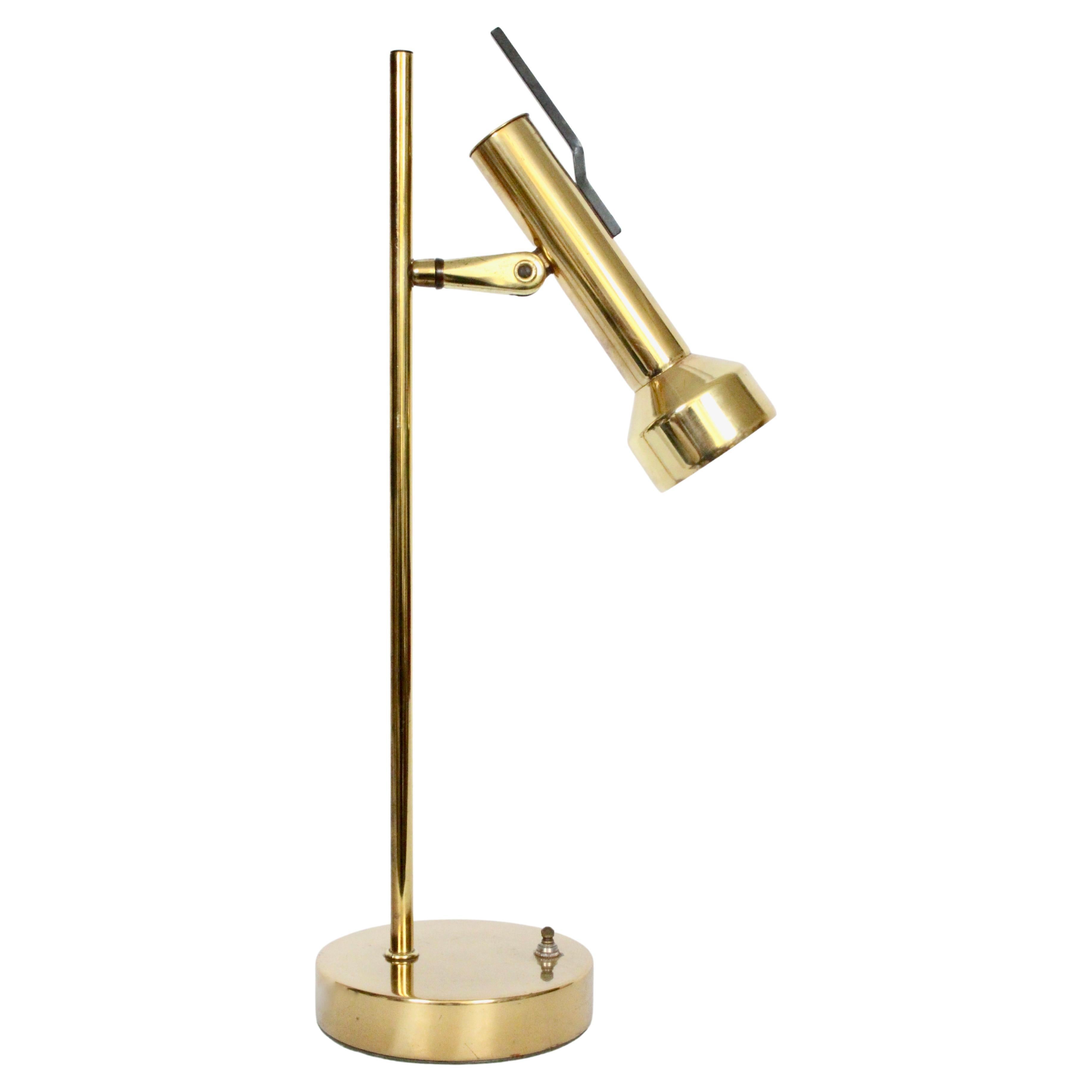 Gerald Thurston for Lightolier Style Adjustable Shaded Brass Desk Lamp, 1960s For Sale