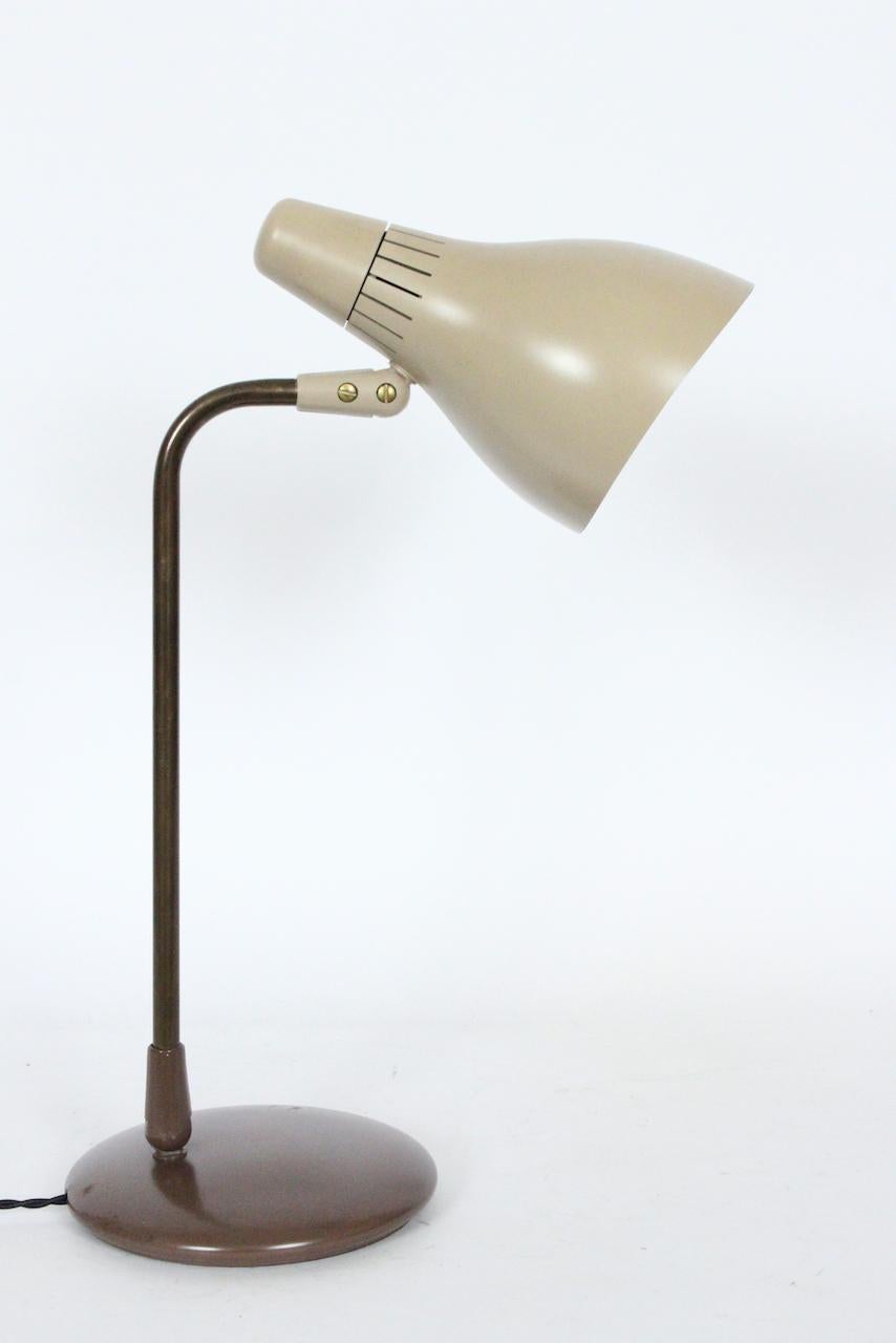 Metal Gerald Thurston for Lightolier Adjustable Taupe Desk Lamp, 1950's For Sale