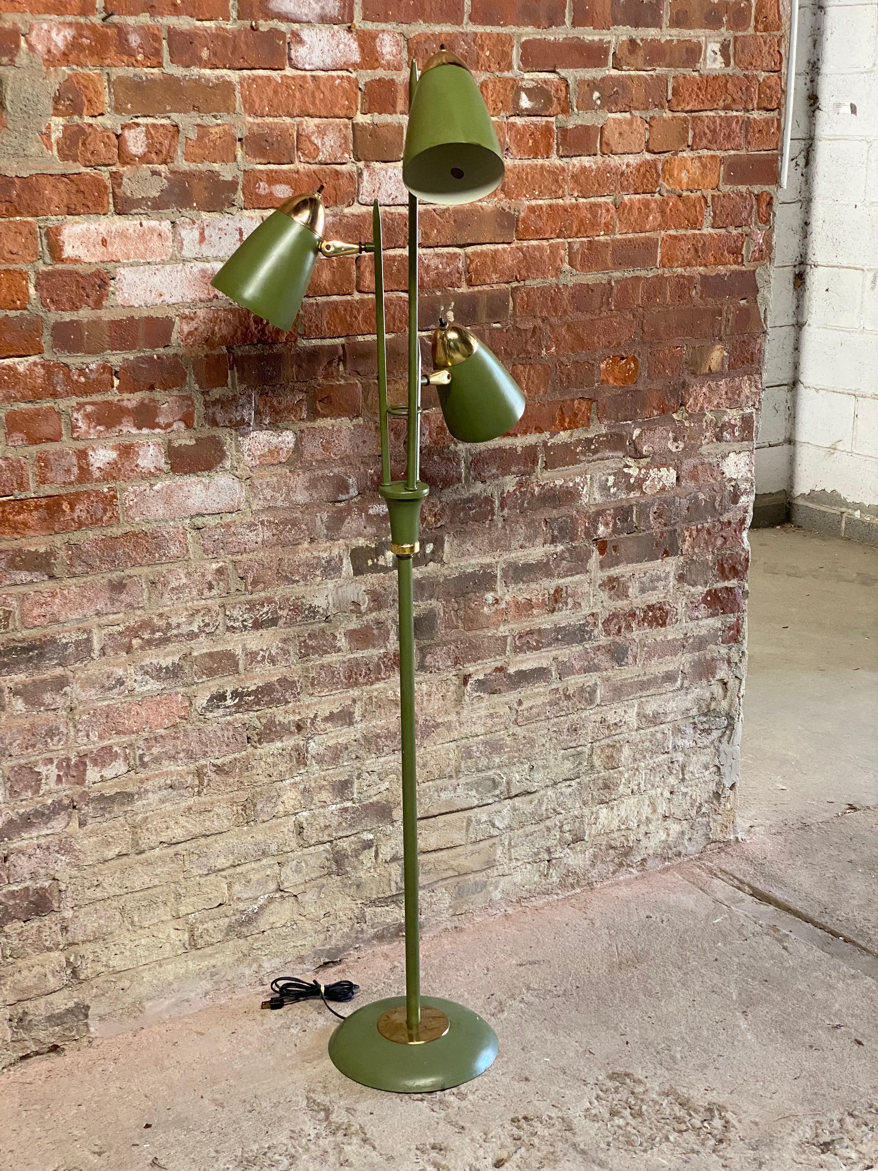 Mid-Century Modern Gerald Thurston for Lightolier Avocado Three Light Floor Lamp