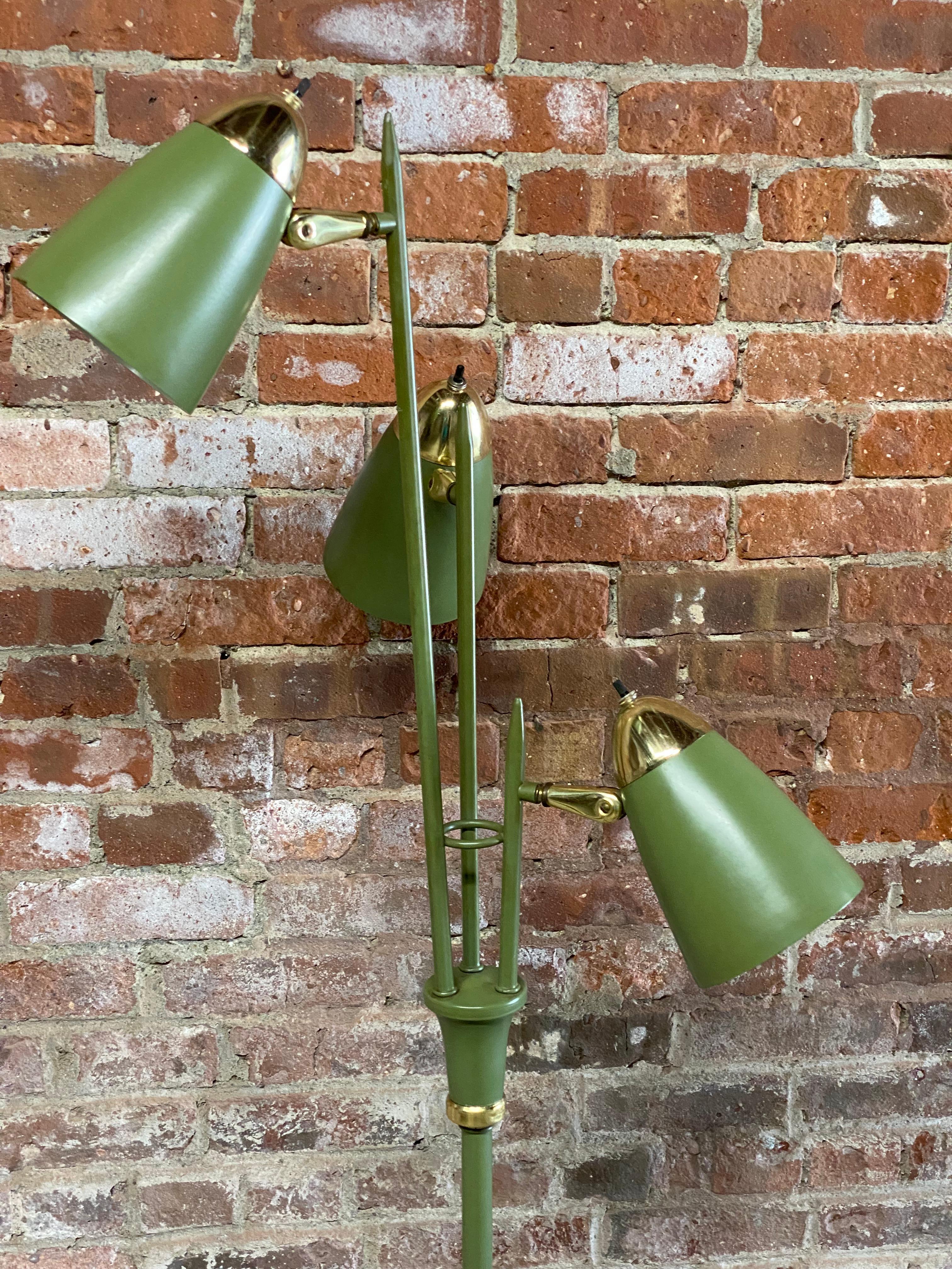 American Gerald Thurston for Lightolier Avocado Three Light Floor Lamp