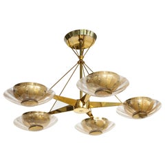 Gerald Thurston for Lightolier Brass and Glass Chandelier