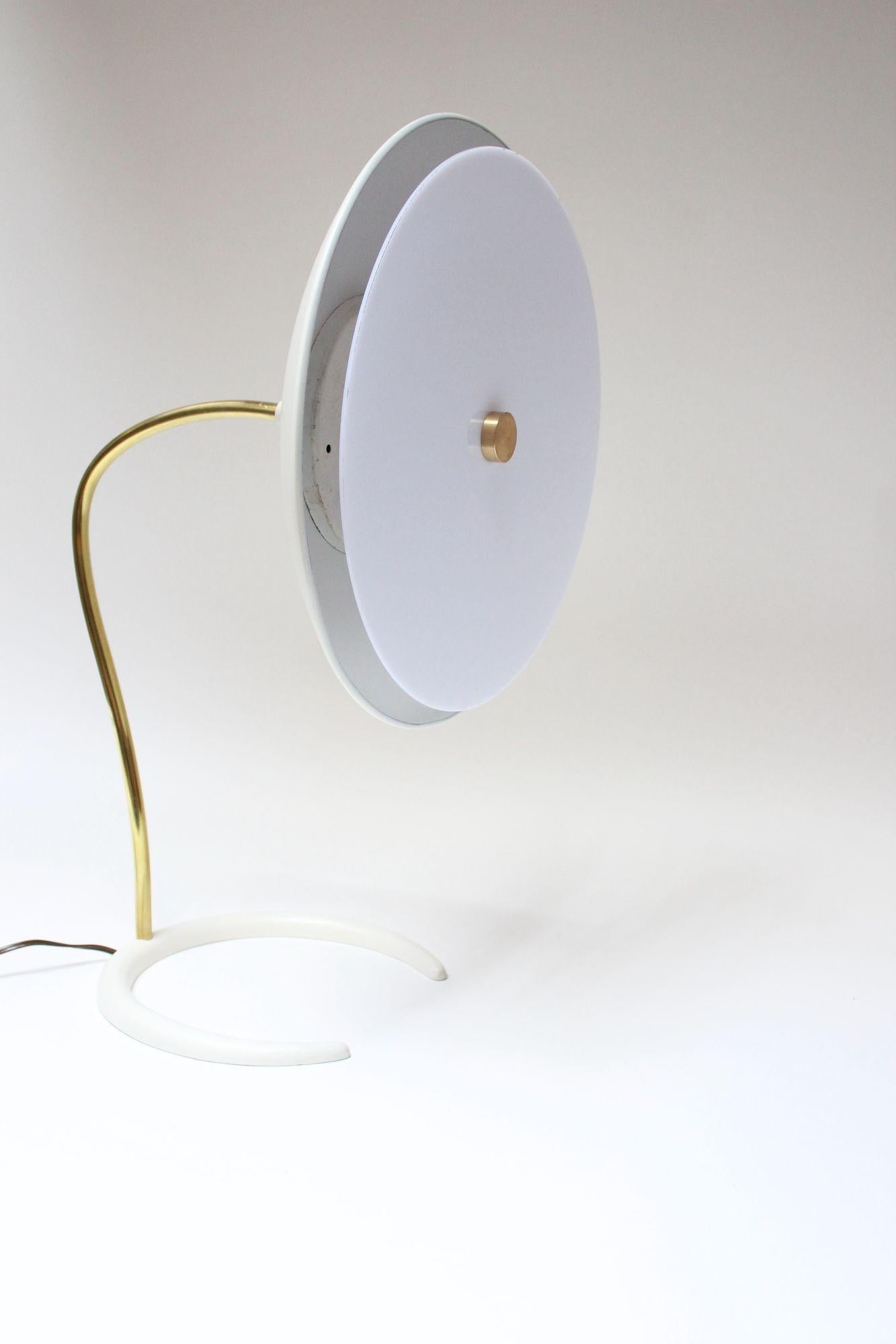 Gerald Thurston for Lightolier Brass and Metal Table Lamp with Crescent Base 9