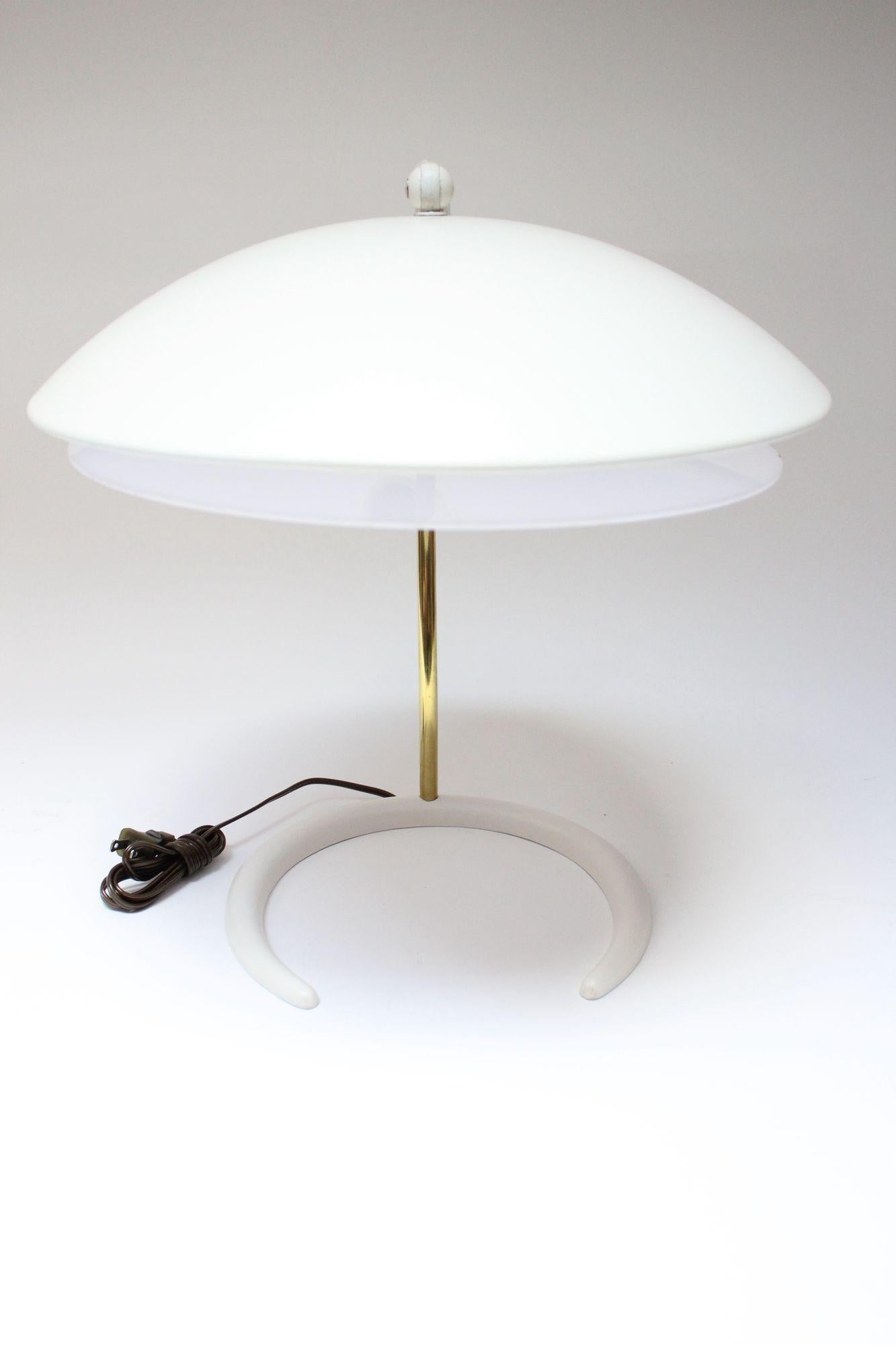 Mid-20th Century Gerald Thurston for Lightolier Brass and Metal Table Lamp with Crescent Base