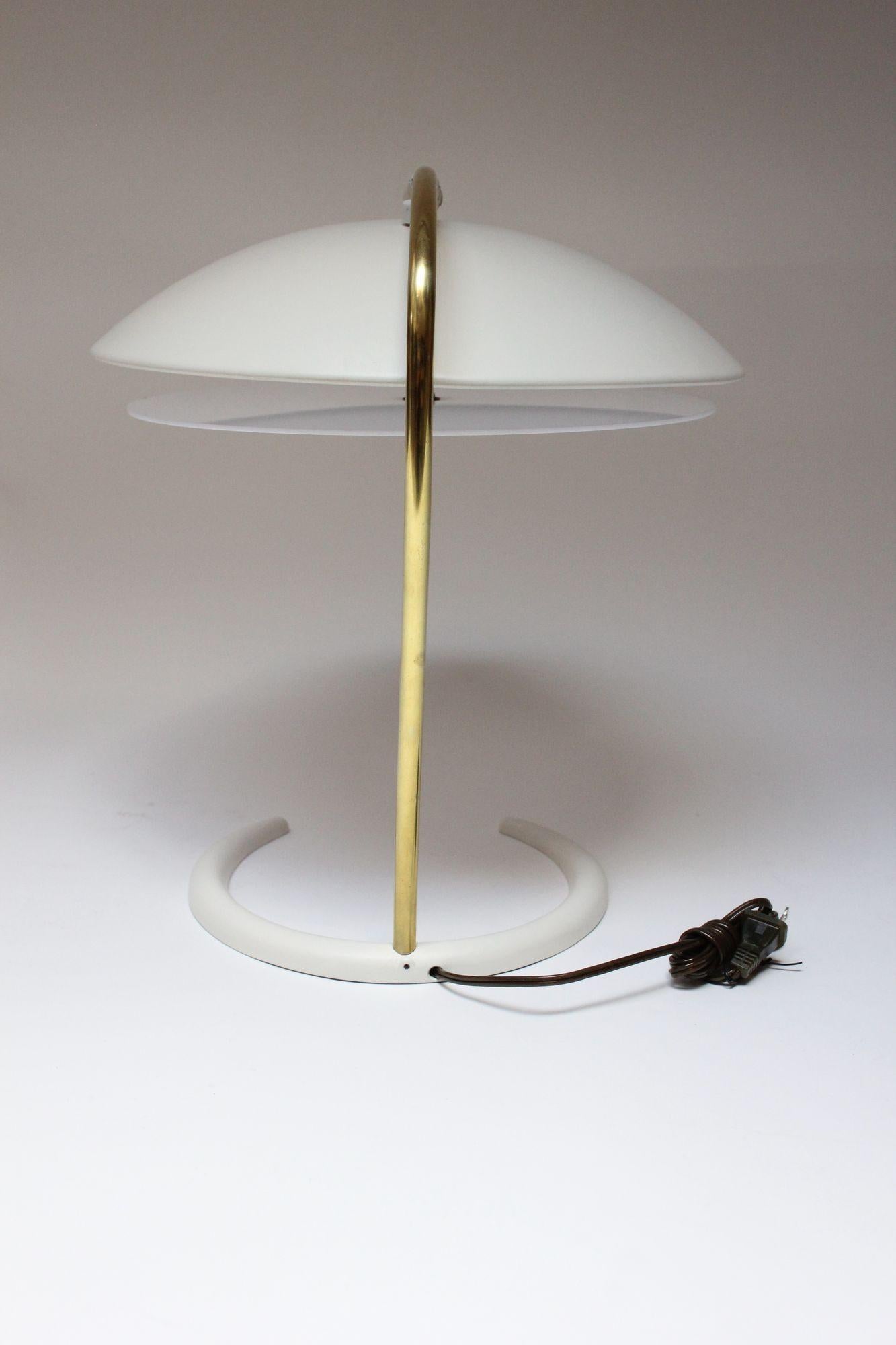 Gerald Thurston for Lightolier Brass and Metal Table Lamp with Crescent Base 1