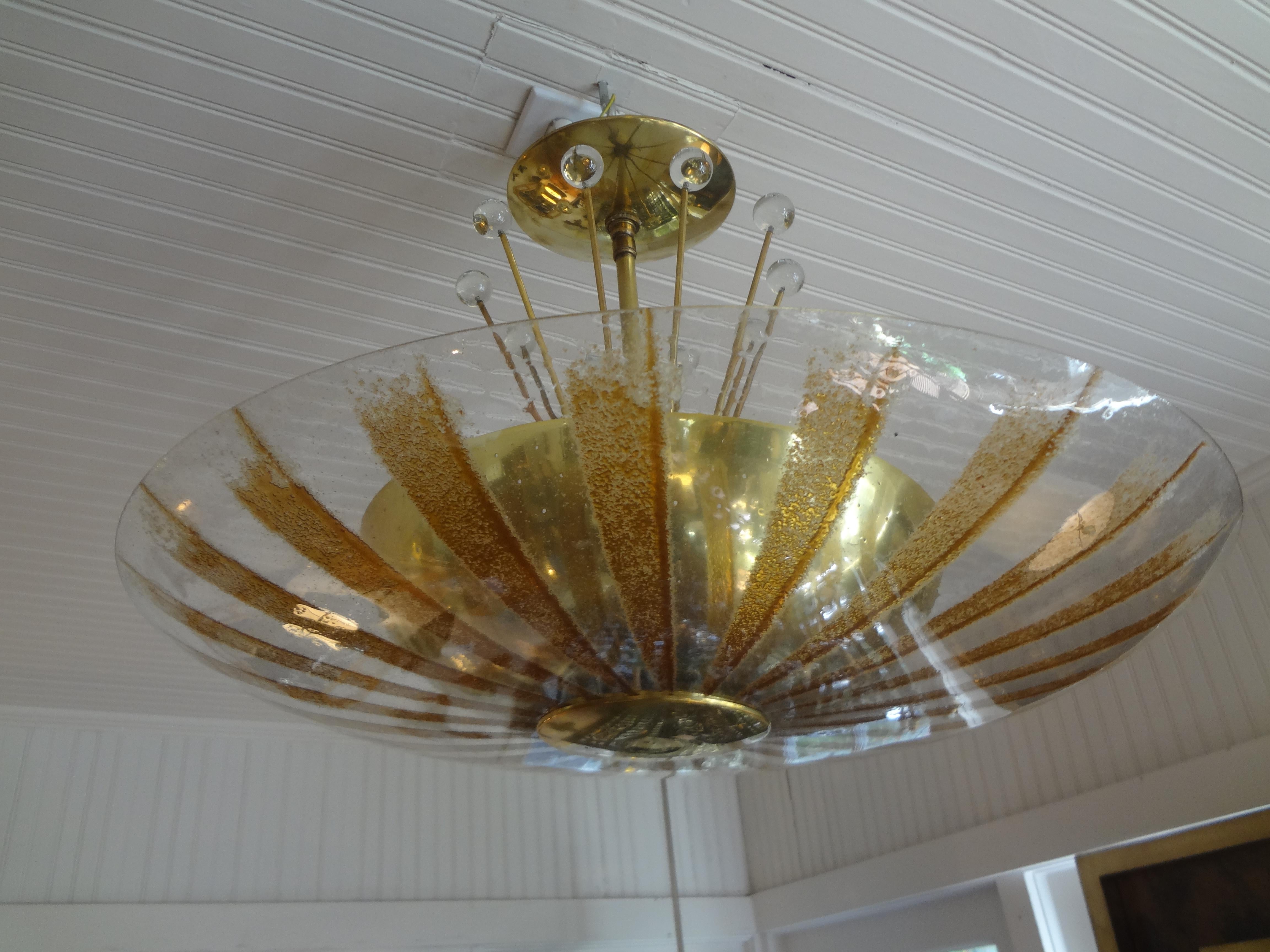 American Gerald Thurston for Lightolier Brass, Glass and Crystal Chandelier