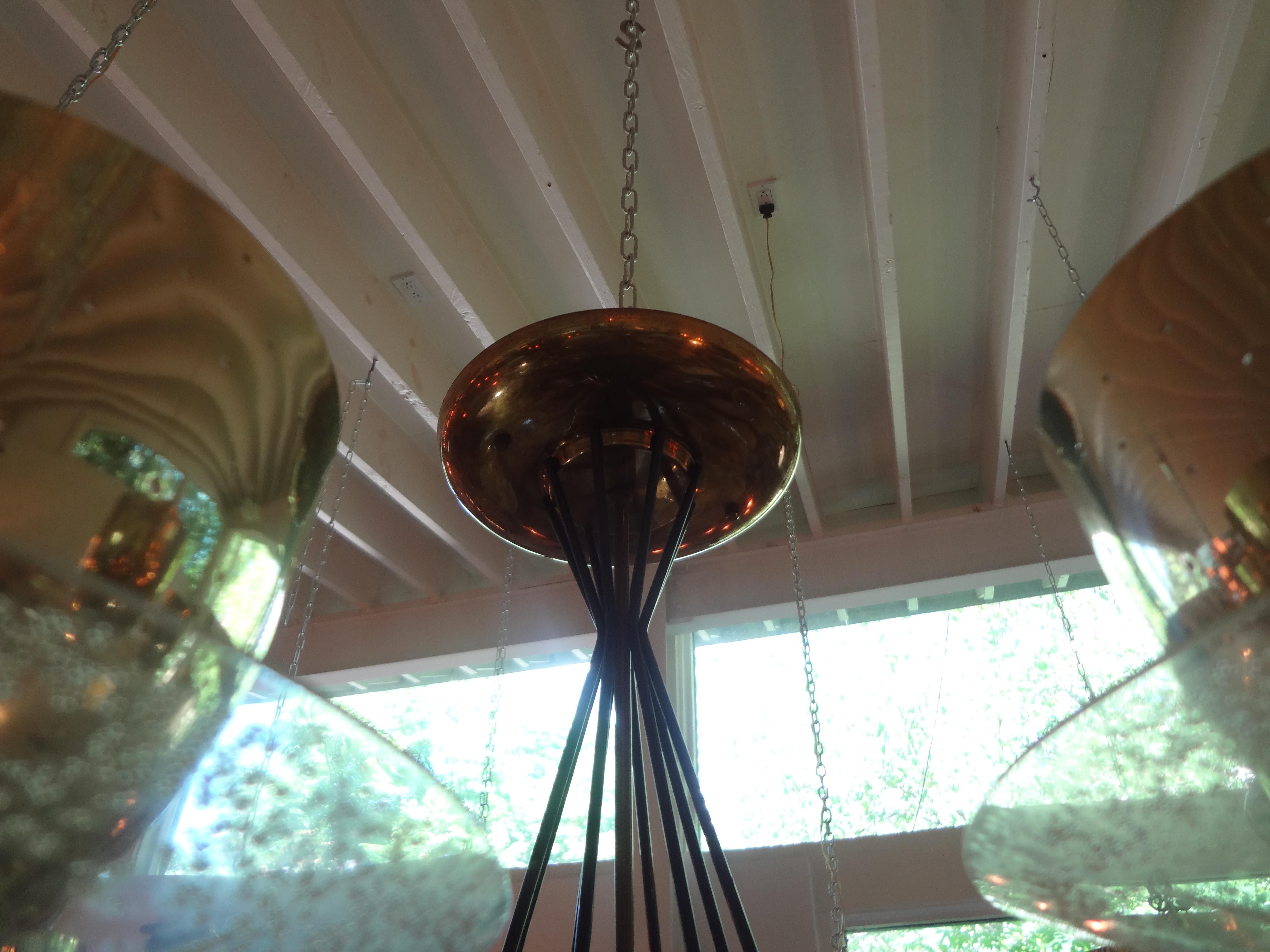 Large Gerald Thurston for Lightolier Brass, Iron and Glass Chandelier For Sale 1