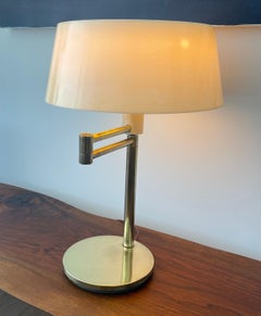 Gerald Thurston for Lightolier Brass Swing-Arm Table Lamp with Original Diffuser