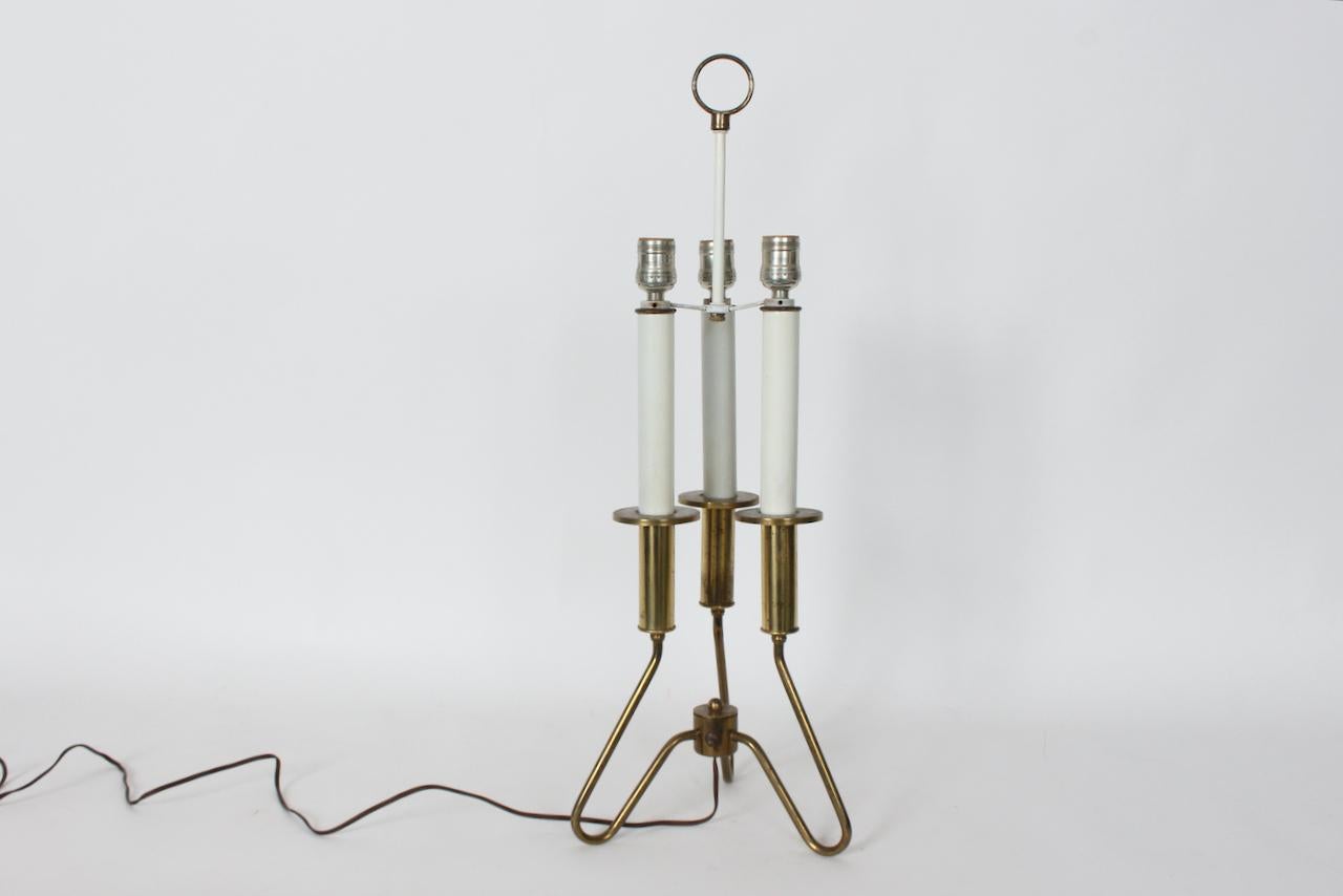 Mid-Century Modern Gerald Thurston pour Lightolier Lampe à trois chandeliers en laiton en vente