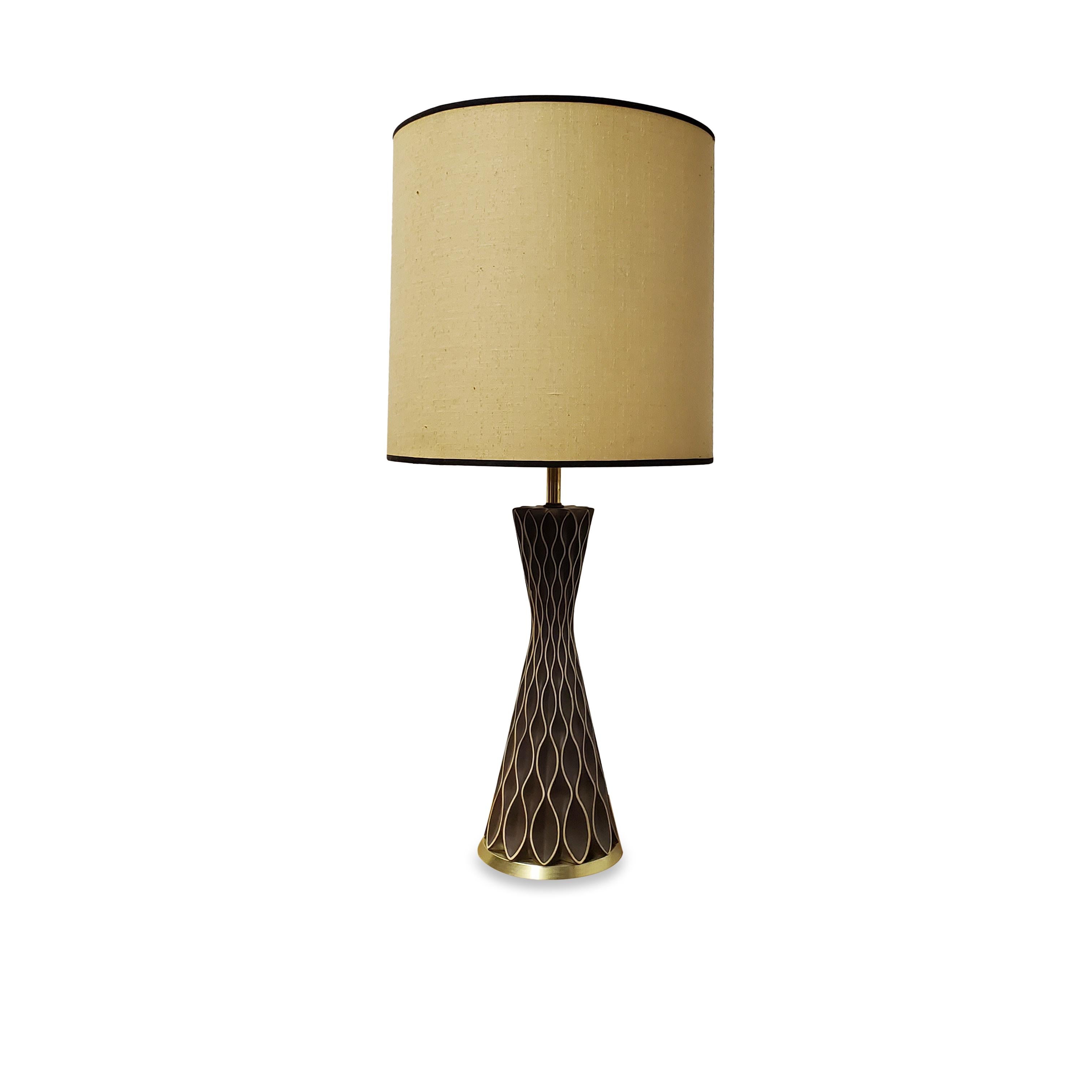 Brass Gerald Thurston For Lightolier Honeycomb Table Lamp 