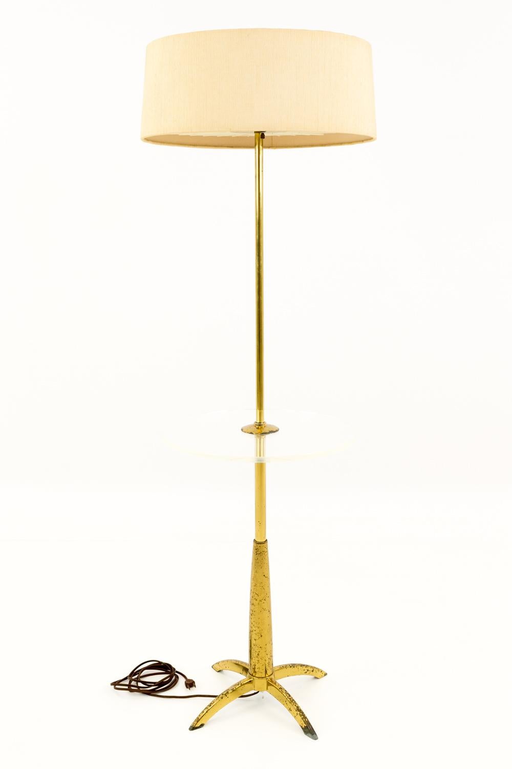 Gerald Thurston for Lightolier Mid Century Brass and Lucite Rocket Floor Lamp In Fair Condition For Sale In Countryside, IL