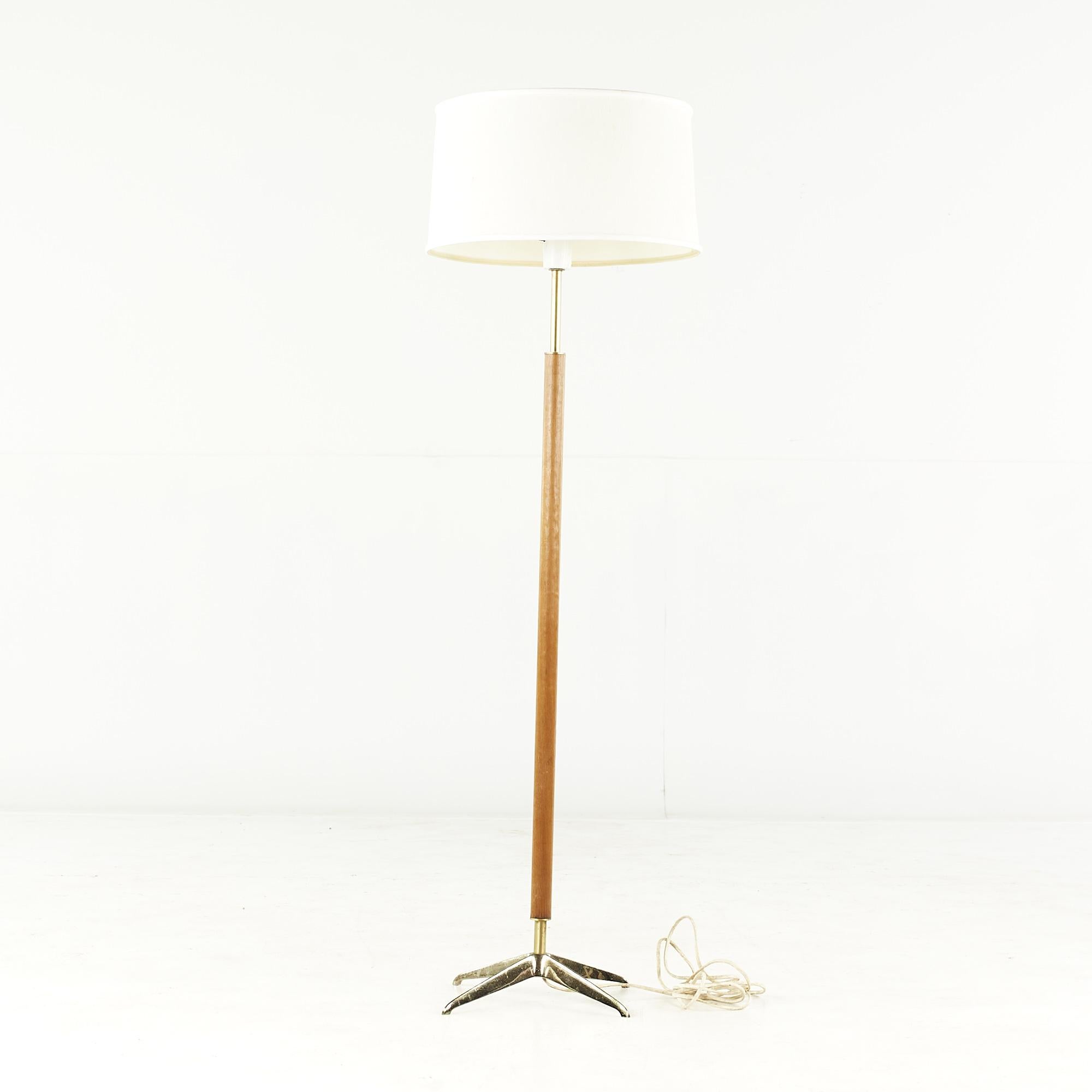 Mid-Century Modern Gerald Thurston for Lightolier  Mid Century Walnut and Brass Floor Lamp For Sale