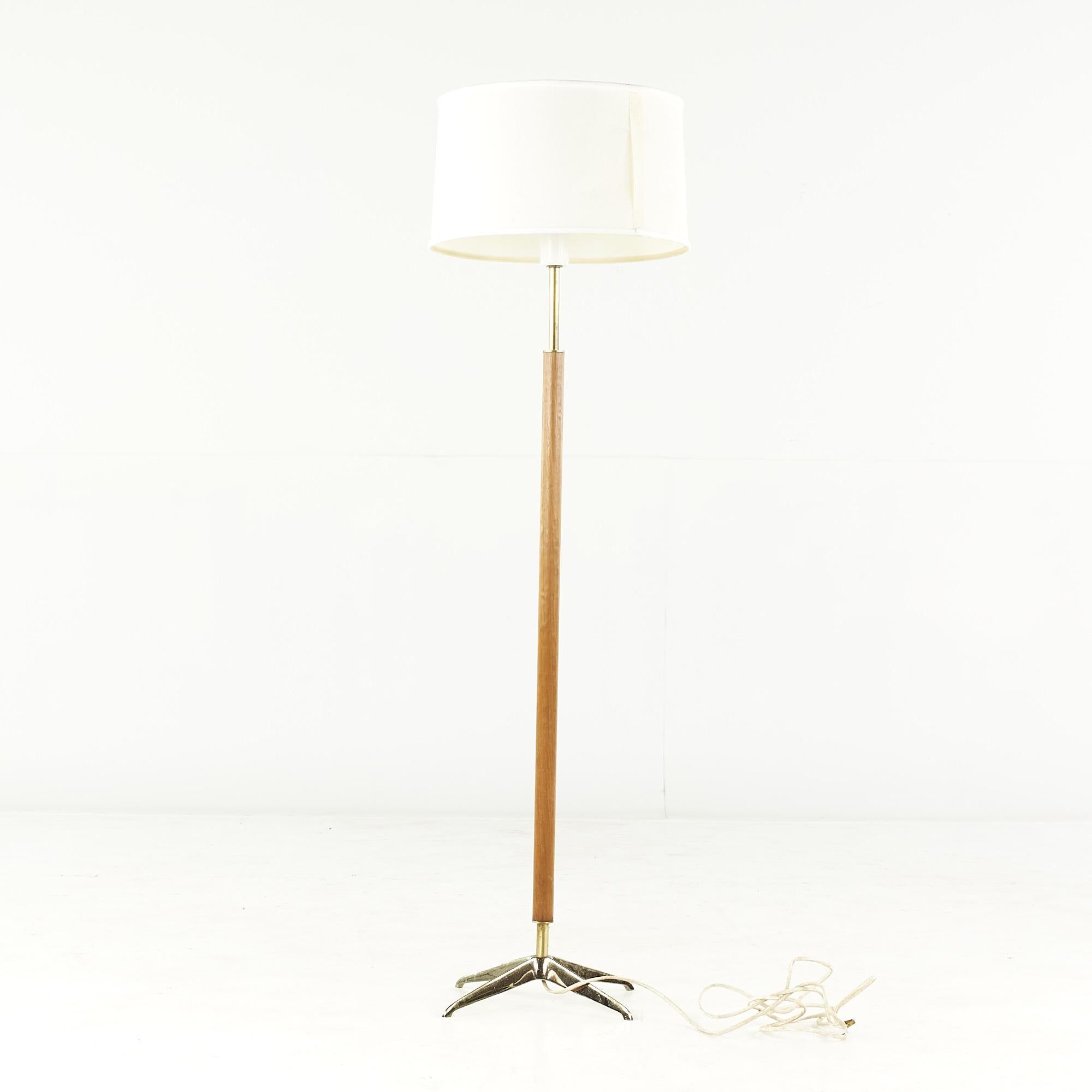 American Gerald Thurston for Lightolier  Mid Century Walnut and Brass Floor Lamp For Sale