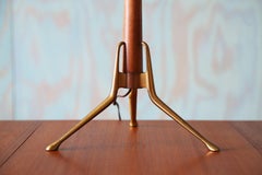 Gerald Thurston for Lightolier Rocket Walnut Brass Tripod Table Lamps - a Pair