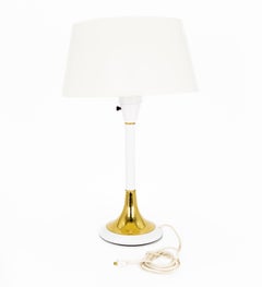 Gerald Thurston Mid Century White Aluminum and Brass Table Lamp