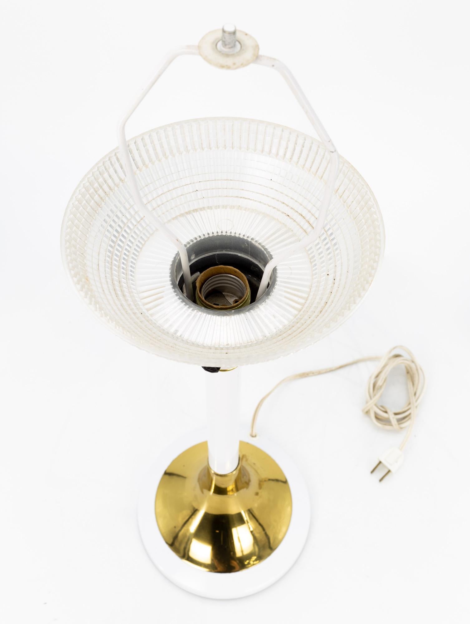 Gerald Thurston Mid Century White Aluminum and Brass Table Lamp  For Sale 1