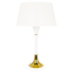Gerald Thurston MCM White Aluminum Brass Table Lamp with Original Shade Dimmer