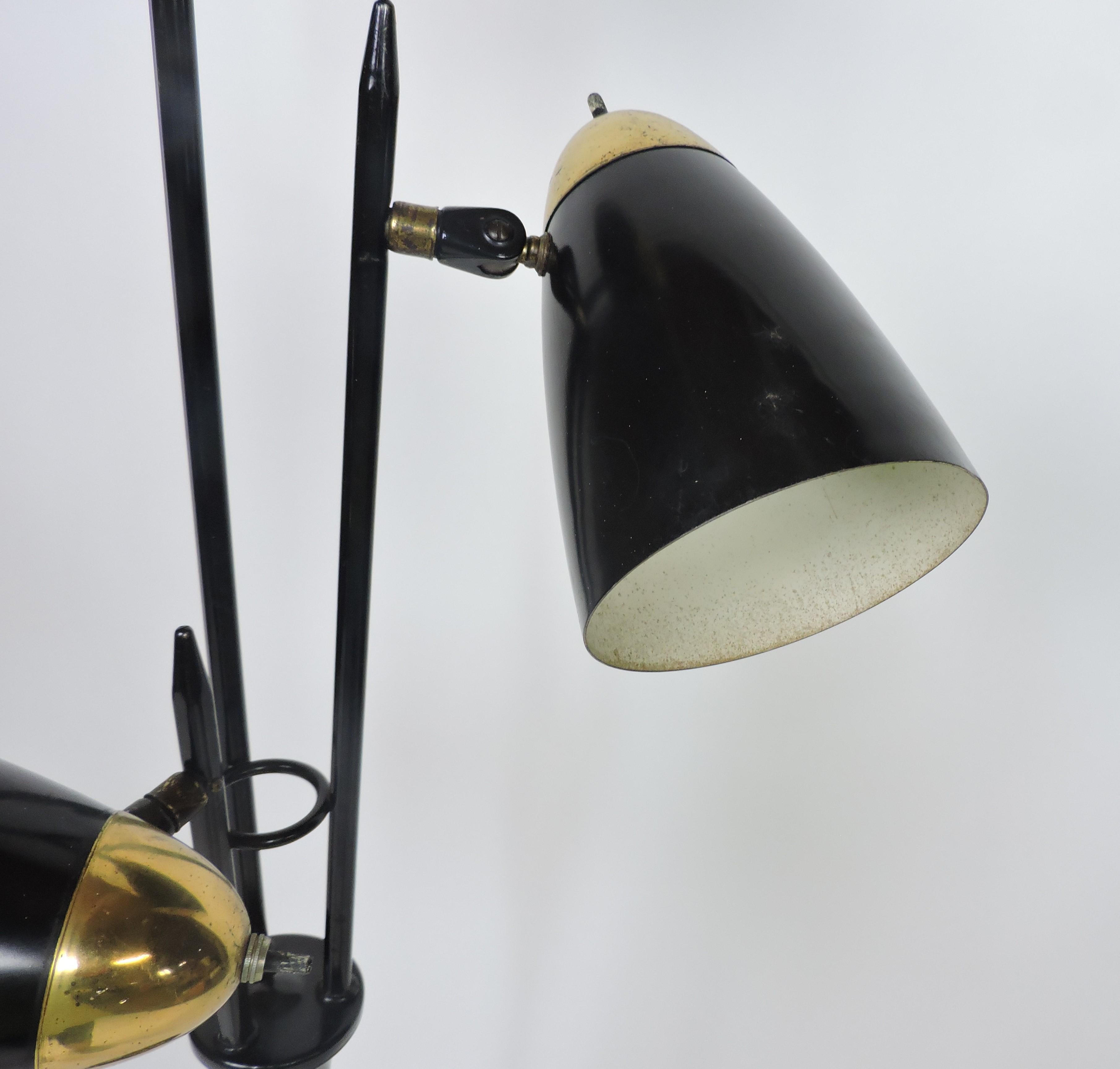 Gerald Thurston Mid Century Modern Triannale Adjustable Floor Lamp Black Brass 6