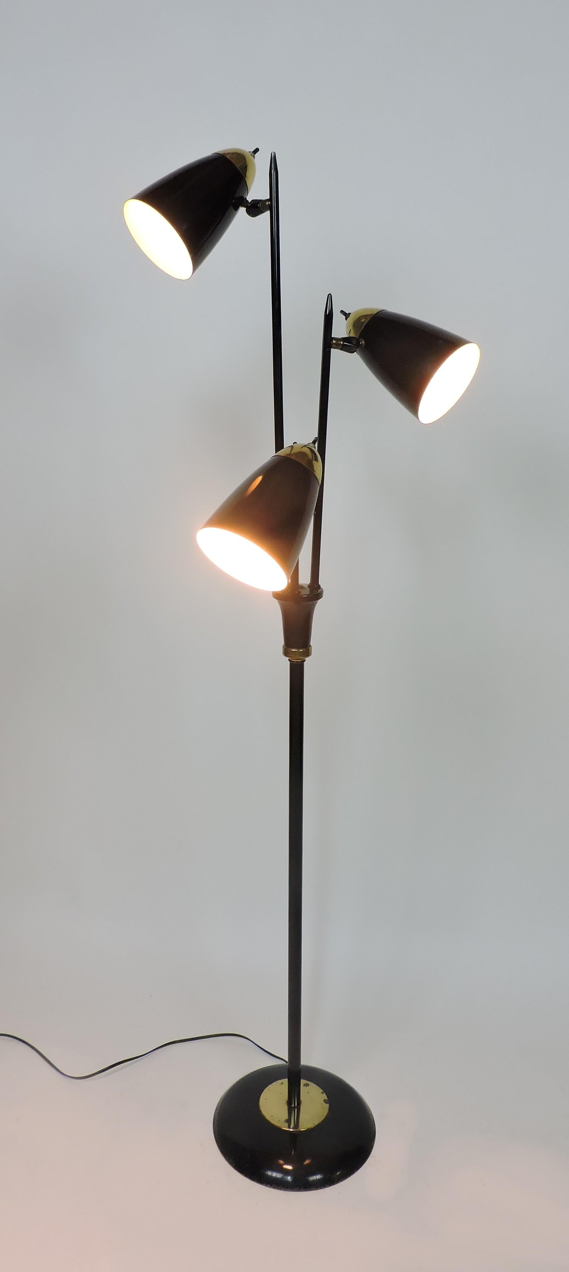 Gerald Thurston Mid Century Modern Triannale Adjustable Floor Lamp Black Brass 7