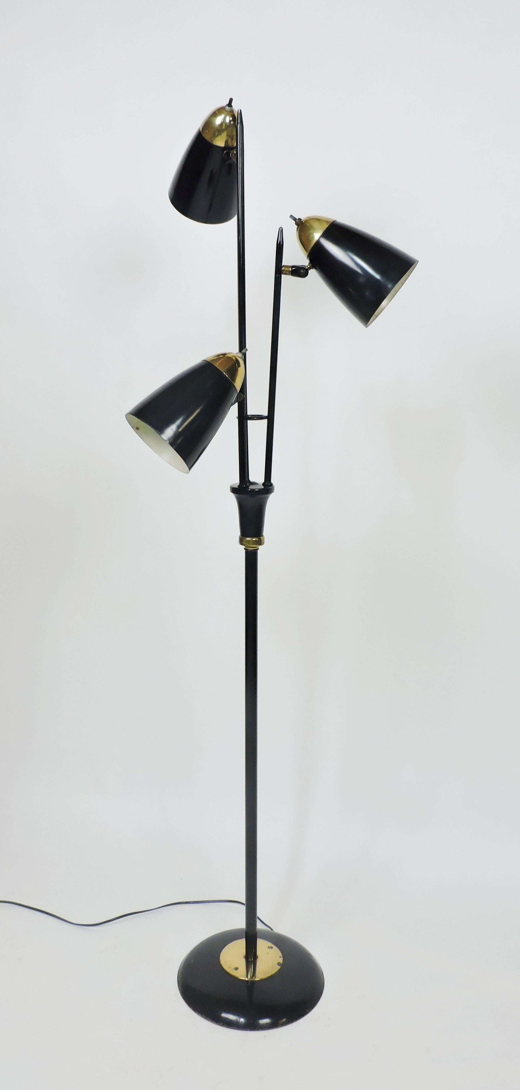 Gerald Thurston Mid Century Modern Triannale Adjustable Floor Lamp Black Brass 8