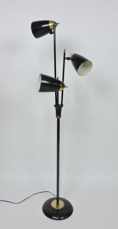 Gerald Thurston Mid Century Modern Triannale Adjustable Floor Lamp Black Brass