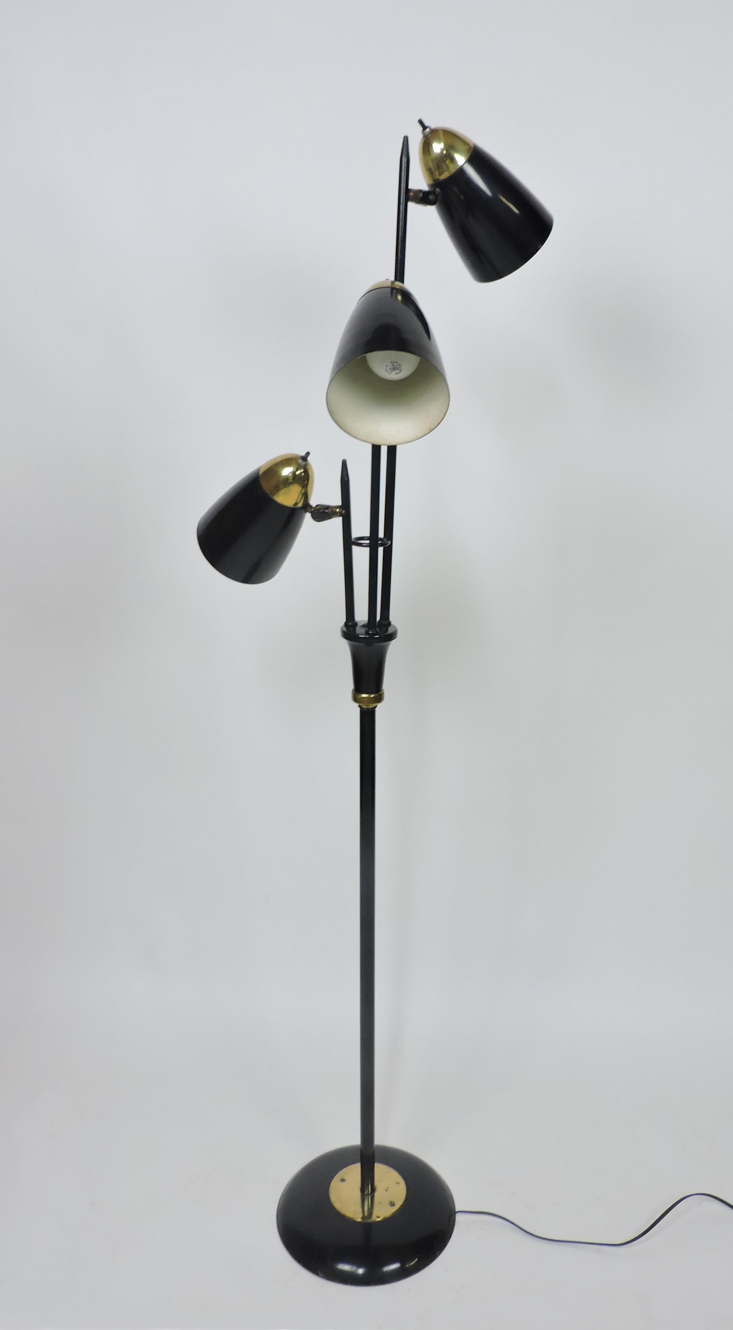 Mid-Century Modern Gerald Thurston Mid Century Modern Triannale Adjustable Floor Lamp Black Brass