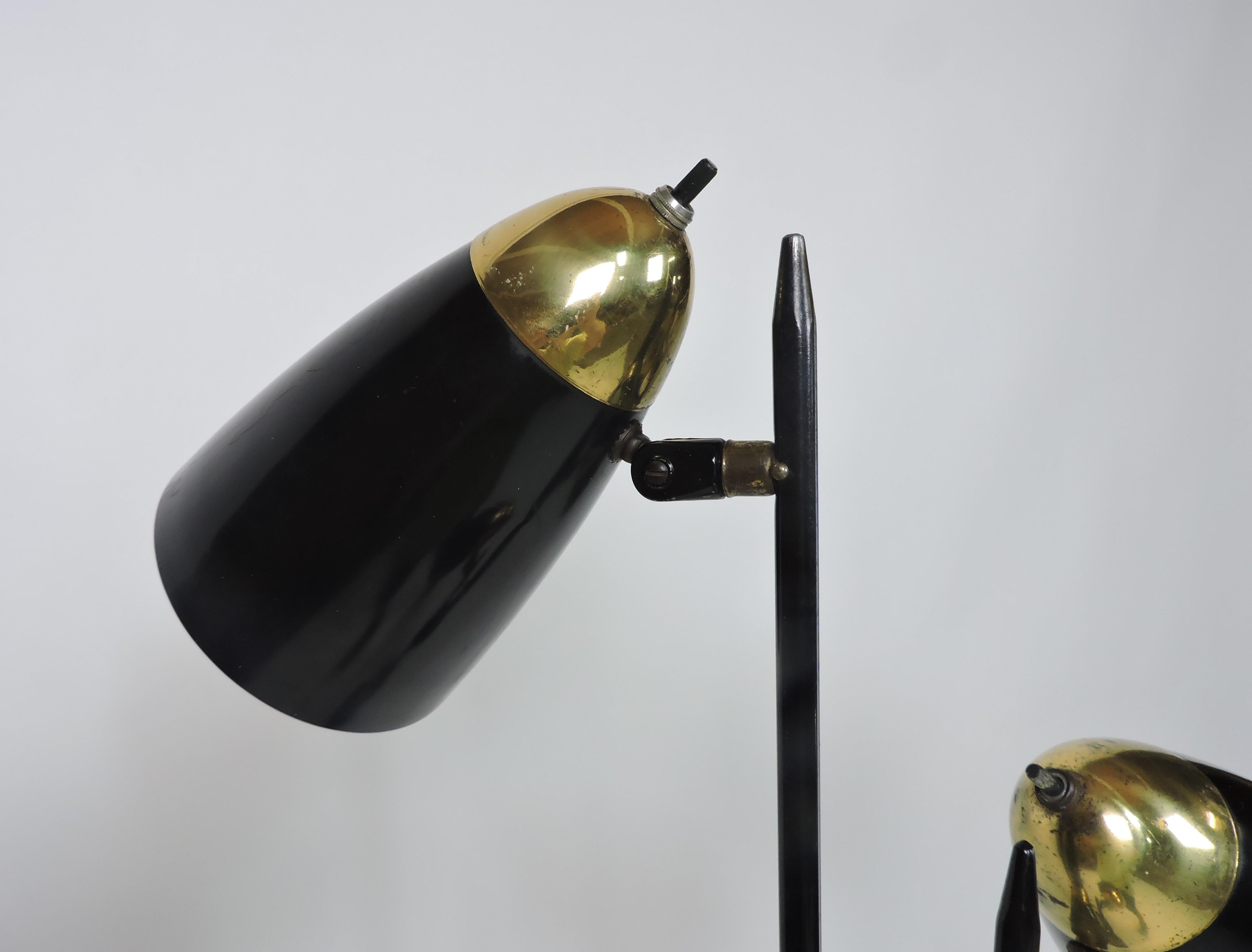 Gerald Thurston Mid Century Modern Triannale Adjustable Floor Lamp Black Brass 1