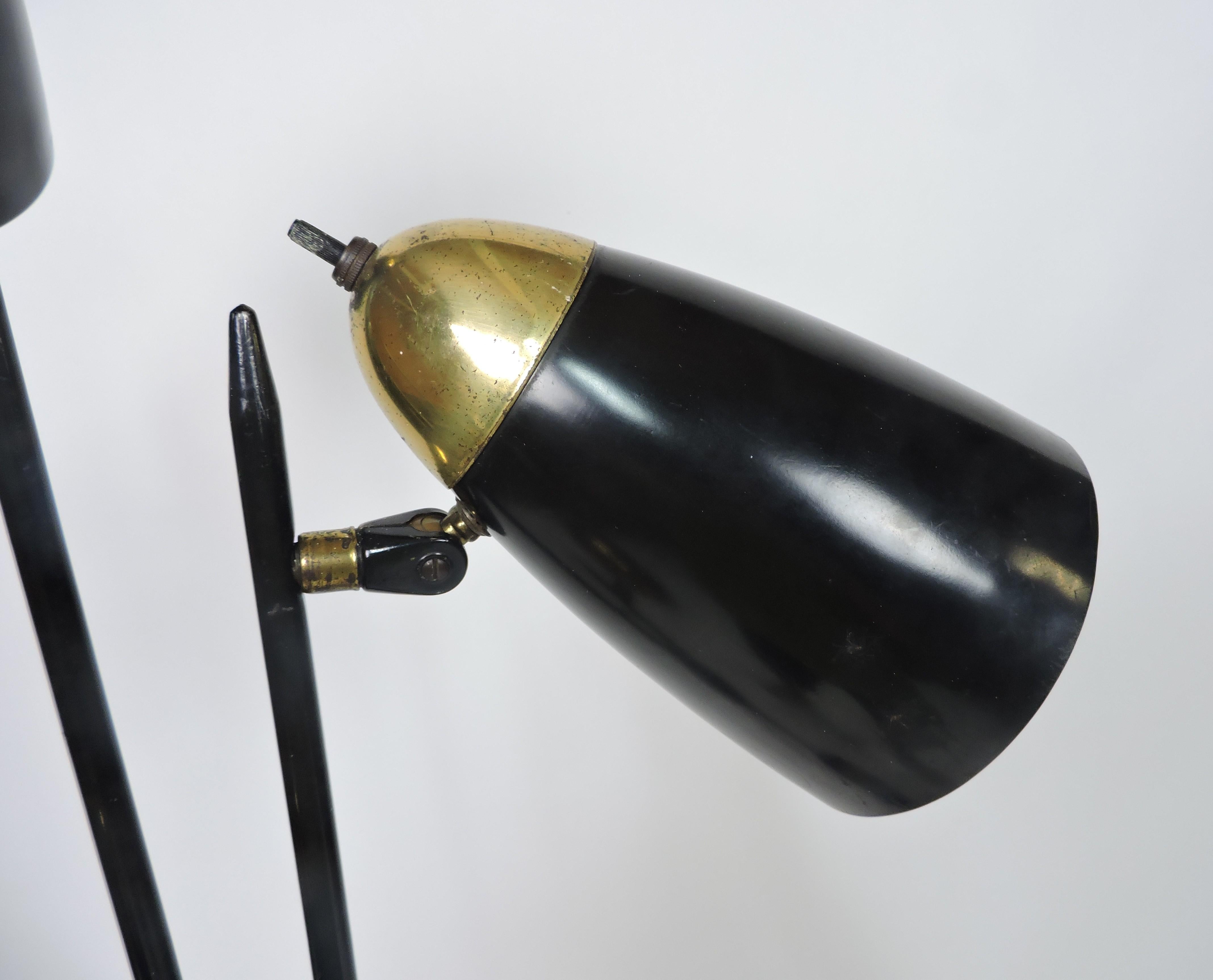 Gerald Thurston Mid Century Modern Triannale Adjustable Floor Lamp Black Brass 2