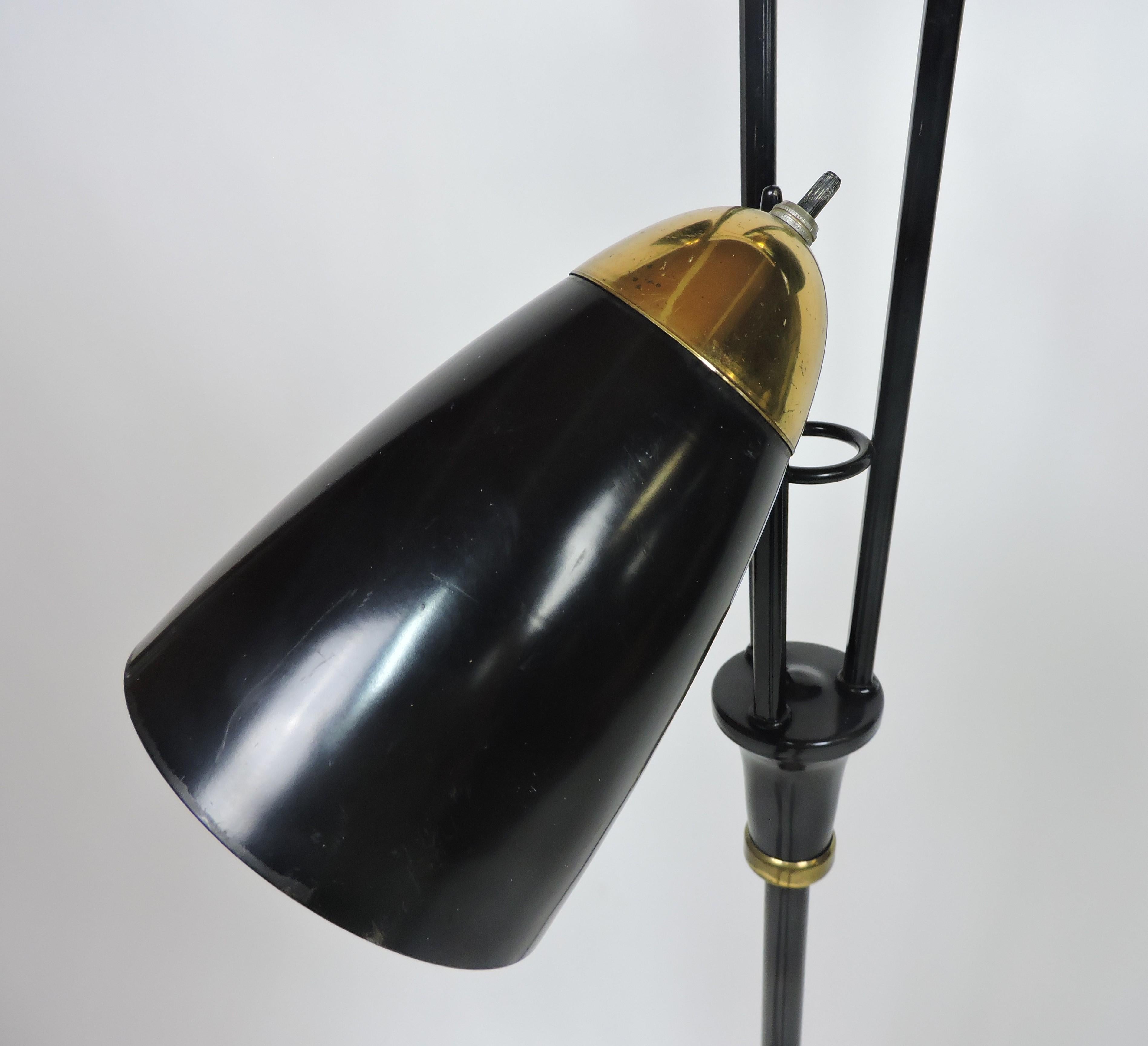 Gerald Thurston Mid Century Modern Triannale Adjustable Floor Lamp Black Brass 3