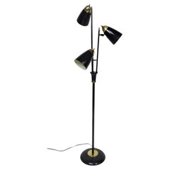 Gerald Thurston Mid Century Modern Triannale Adjustable Floor Lamp Black Brass