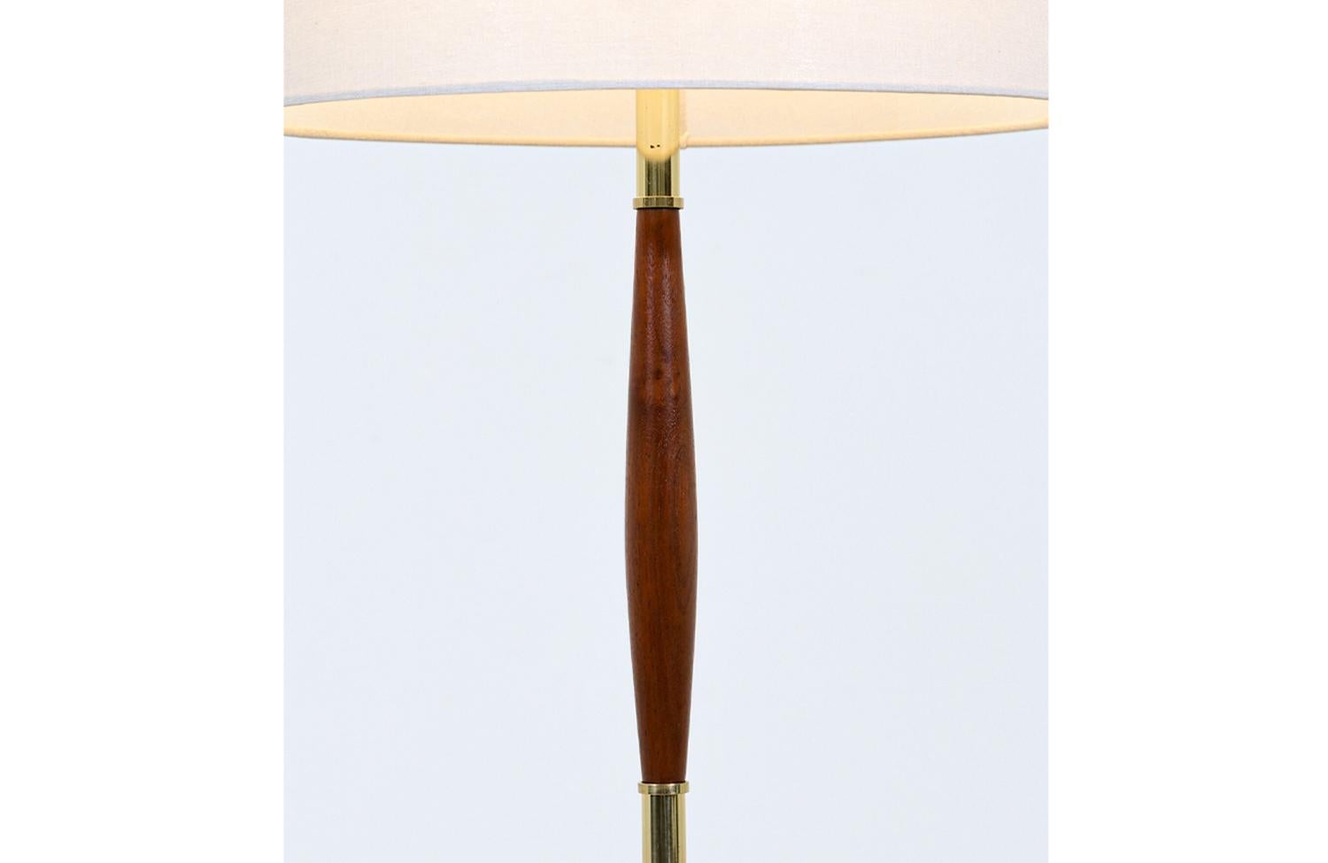 Patinated Gerald Thurston Sculpted Brass & Walnut Tripod Table Lamp
