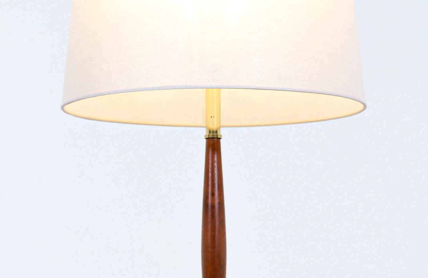 Patinated Expertly Restored - Gerald Thurston Sculpted Brass & Walnut Tripod Table Lamp