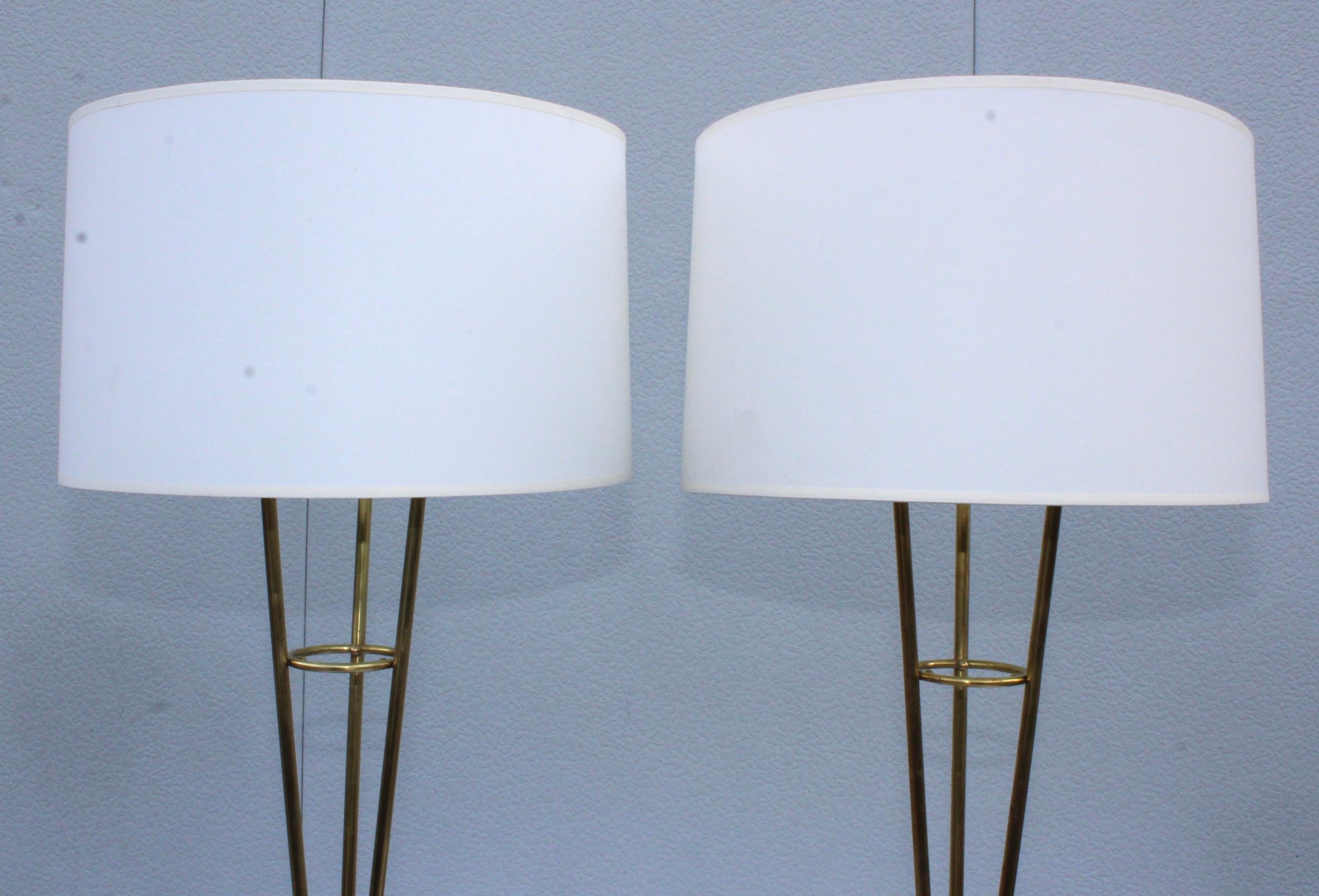 Mid-Century Modern Gerald Thurston Style Brass Table Lamps For Sale