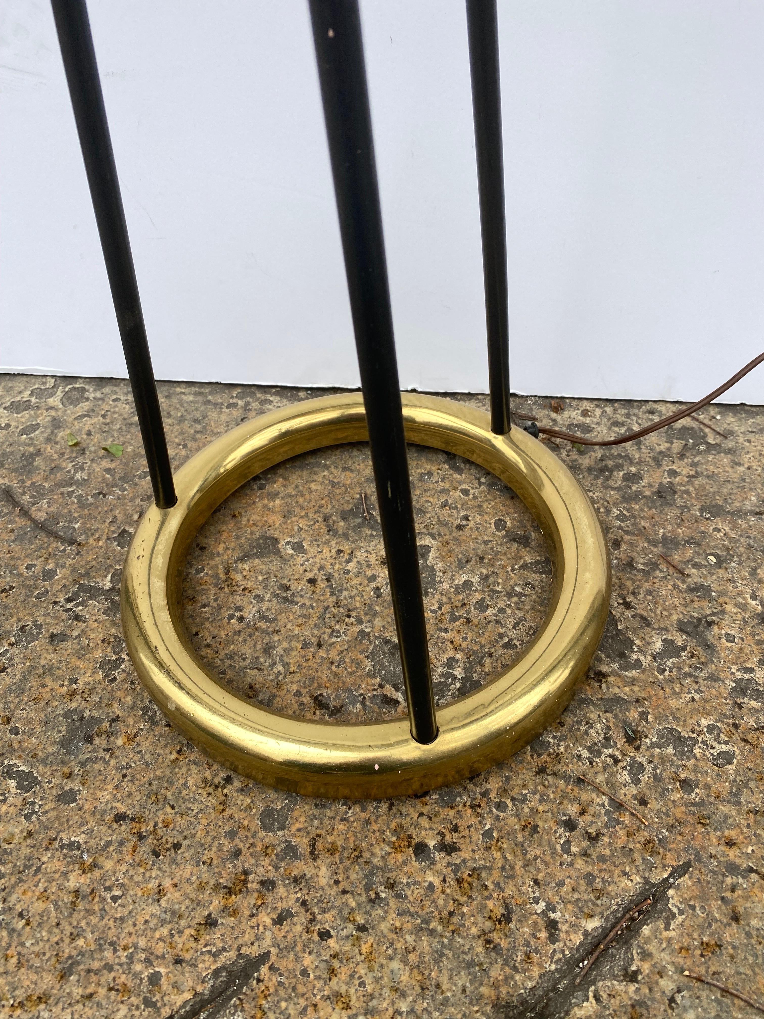 Mid-Century Modern Gerald Thurston Style Tripod Floor Lamp with Brass Ring