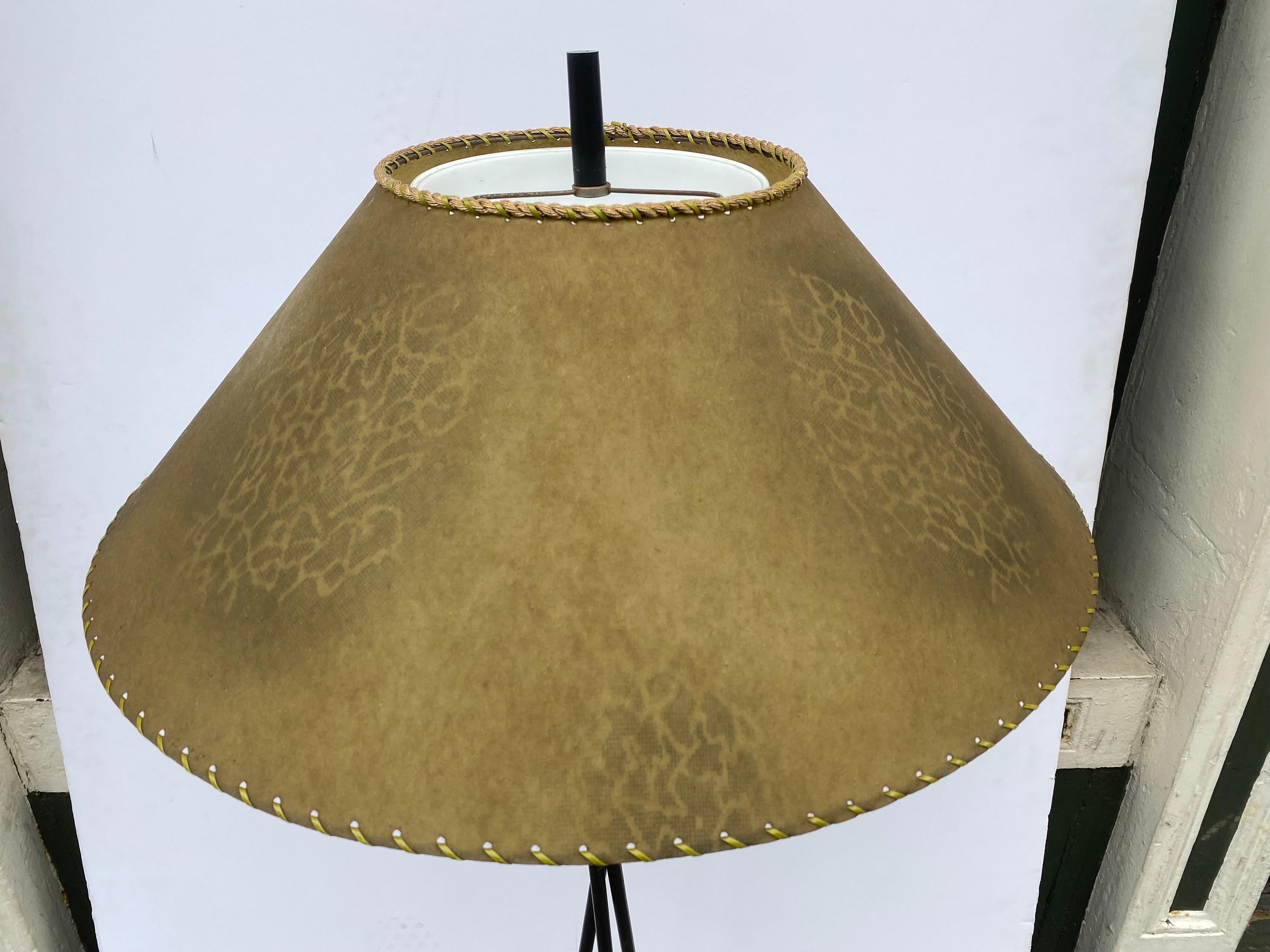 American Gerald Thurston Style Tripod Floor Lamp with Brass Ring
