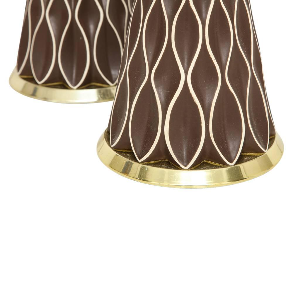 Gerald Thurston Table Lamps, Porcelain, Brass, Brown, White, Honeycomb 1