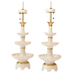 Gerald Thurston Tall Ceramic Tiered Lamps, a Pair