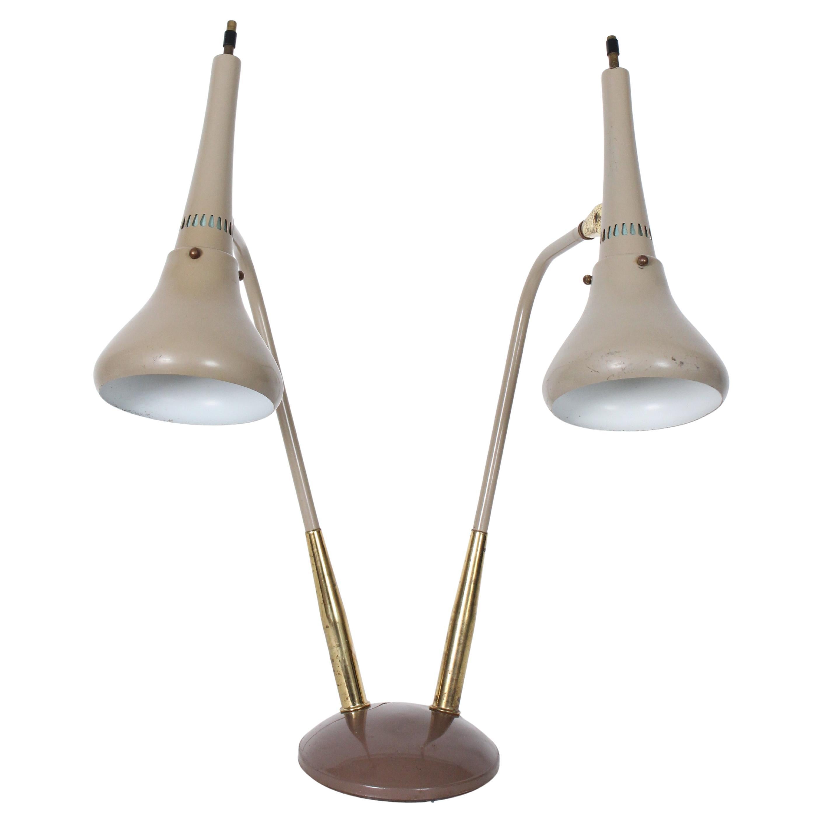 Lampada da scrivania a doppio cono in ottone e smalto grigio di Gerald Thurston, CIRCA 1960 in vendita 12