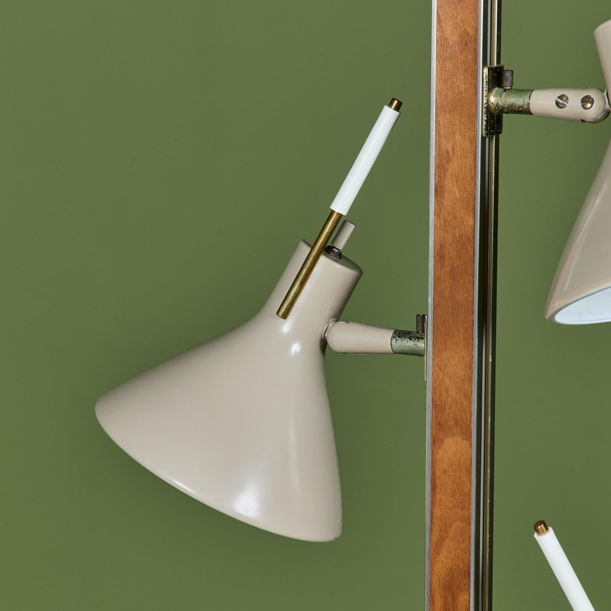 Mid-Century Modern Gerald Thurston Three-Shade Tension Pole Floor Lamp for Lightolier For Sale