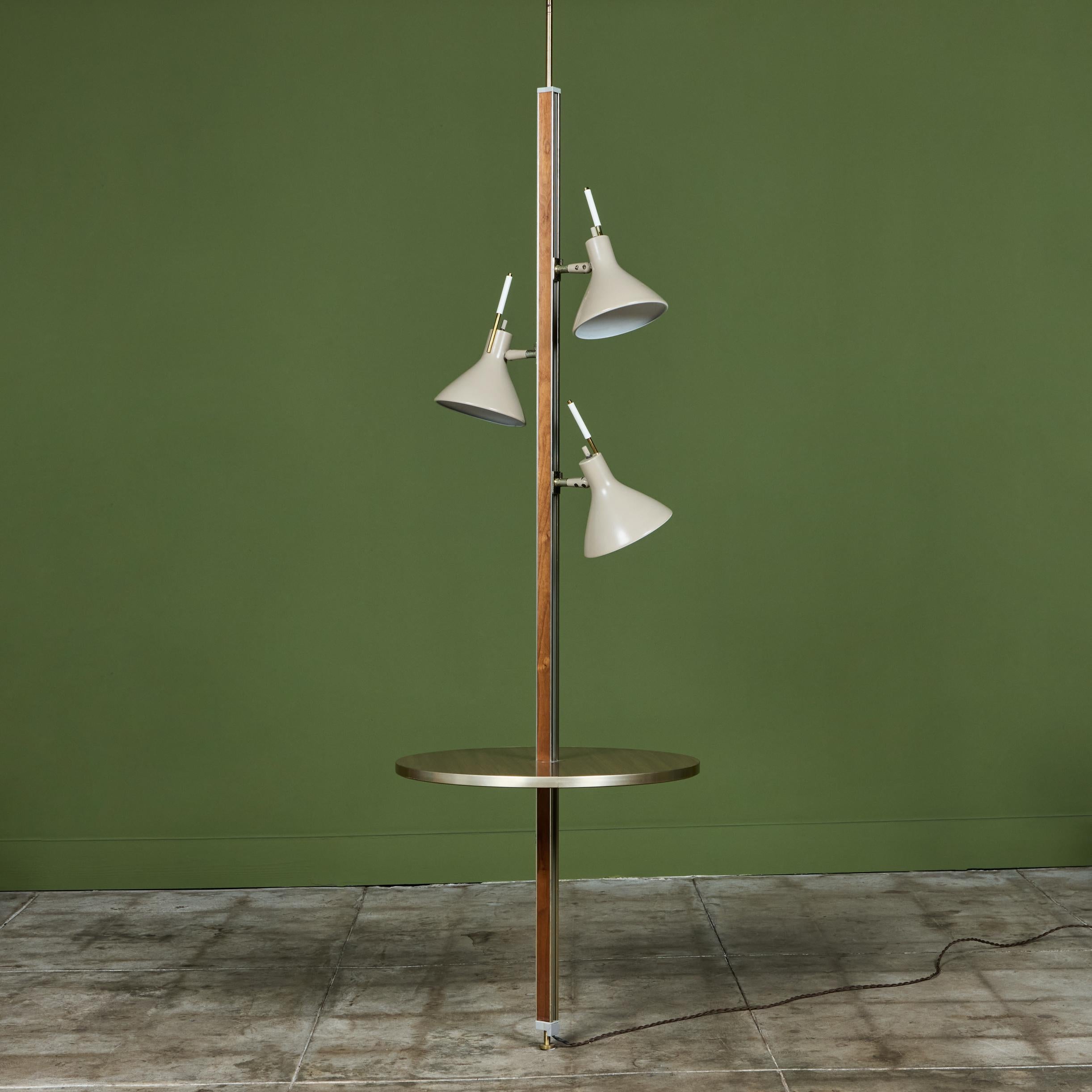 Gerald Thurston Three-Shade Tension Pole Floor Lamp for Lightolier In Good Condition For Sale In Los Angeles, CA