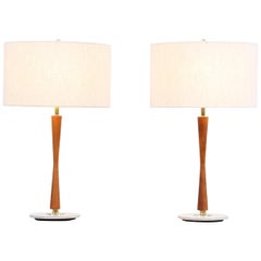 Gerald Thurston Walnut and Brass Table Lamps for Lightolier
