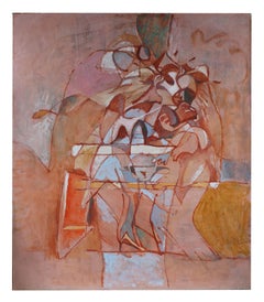 Large Abstract Oil Painting in Pink, Circa 1970