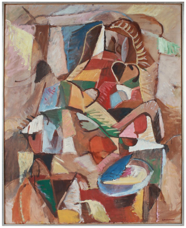 Gerald Wasserman Large Oil Painting Of Colorful Abstracted Scene