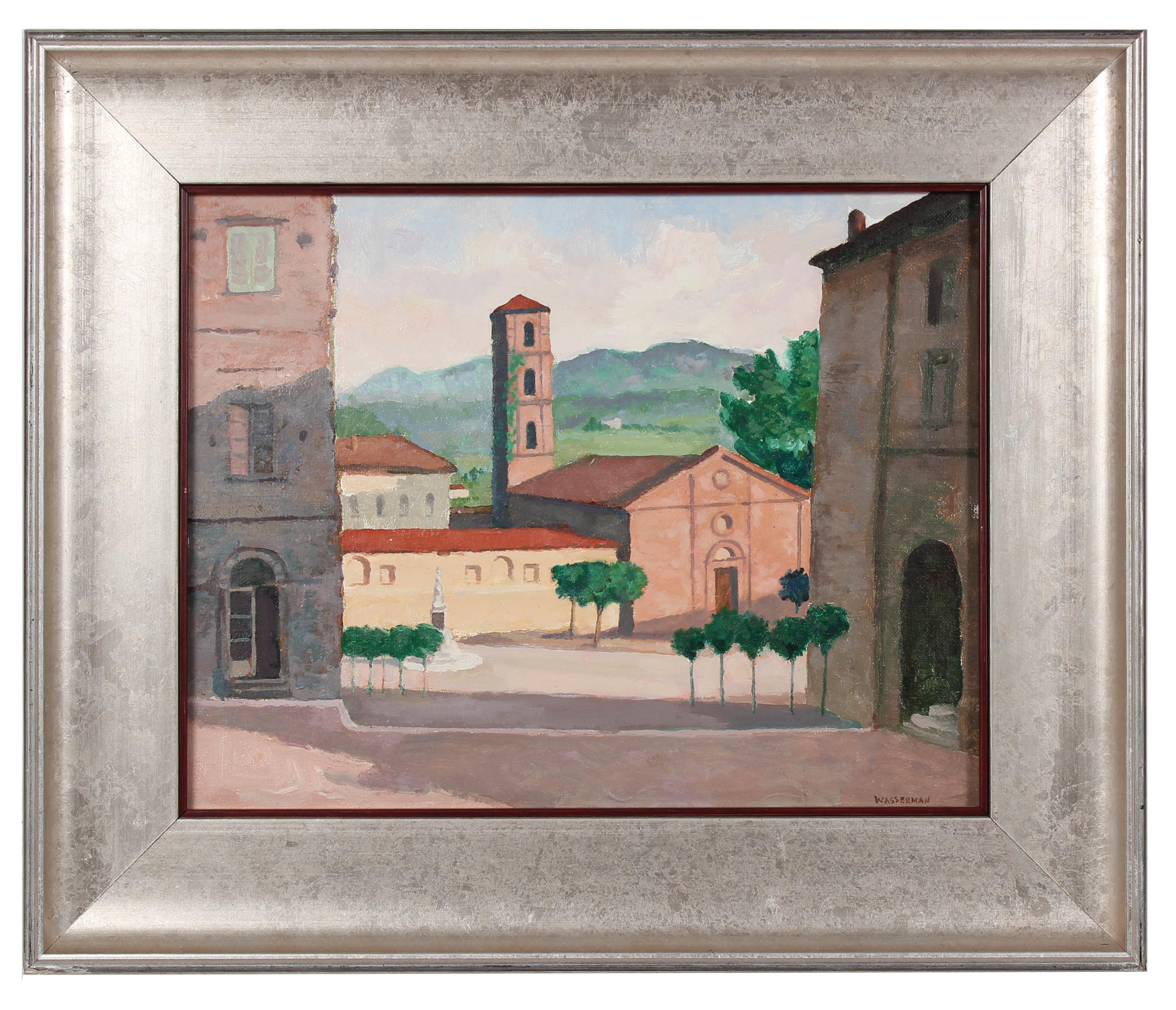 Gerald Wasserman Landscape Painting - "Sarteano, Italy" Cityscape Painting in Oil