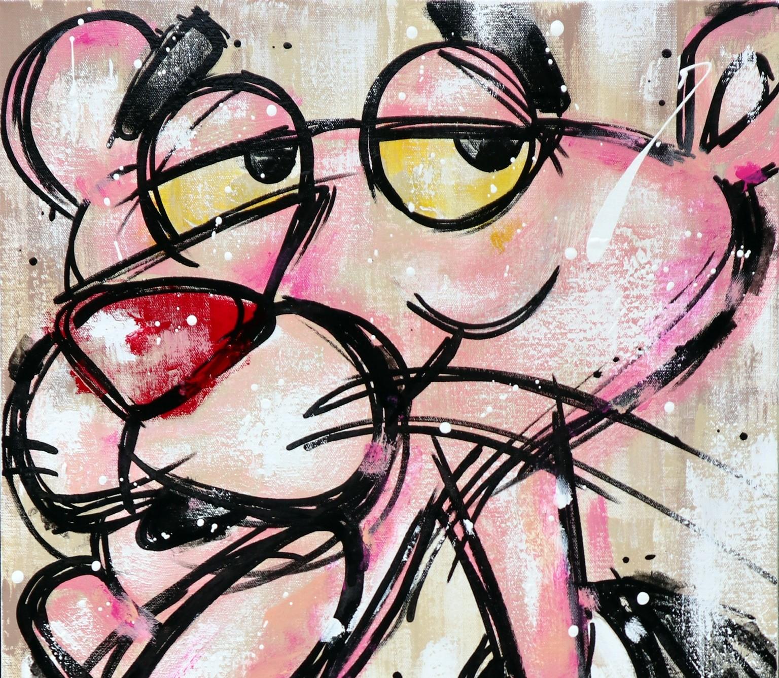 PINK WHO - Beige Animal Painting par Geraldine Morin