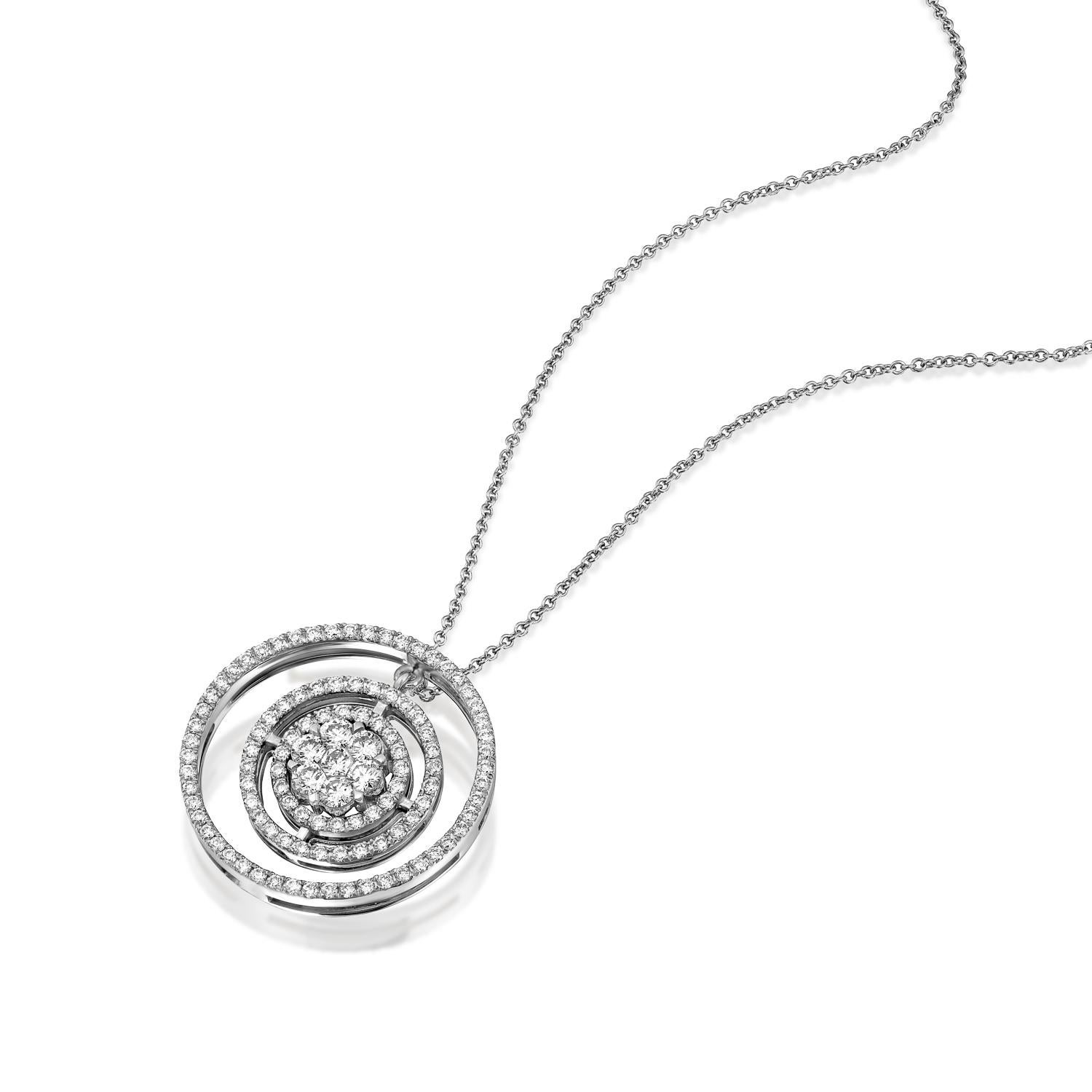 Introducing our Exquisite Geraldo 1.3 Carat Diamond White Gold Pendant:

Make a statement of refined elegance with our Geraldo 1.3 Carat Diamond White Gold Pendant. This exquisite pendant showcases a stunning round diamond with a brilliant F/VS