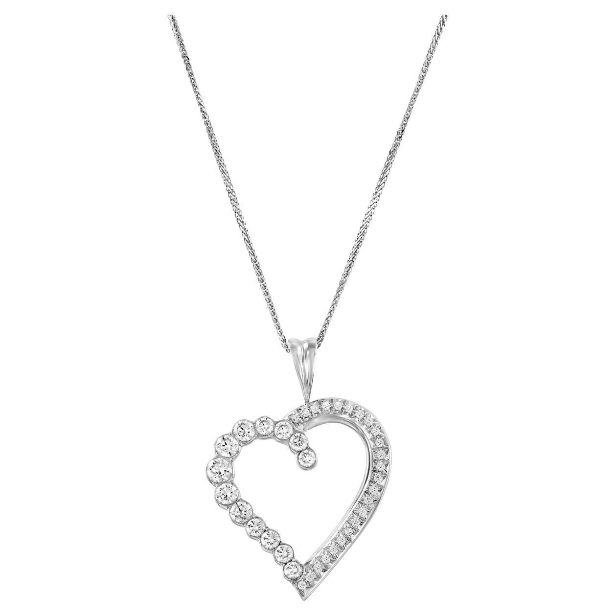 Geraldo 1.34 Carat Diamond White Gold Invisible Setting Heart Pendant For Sale