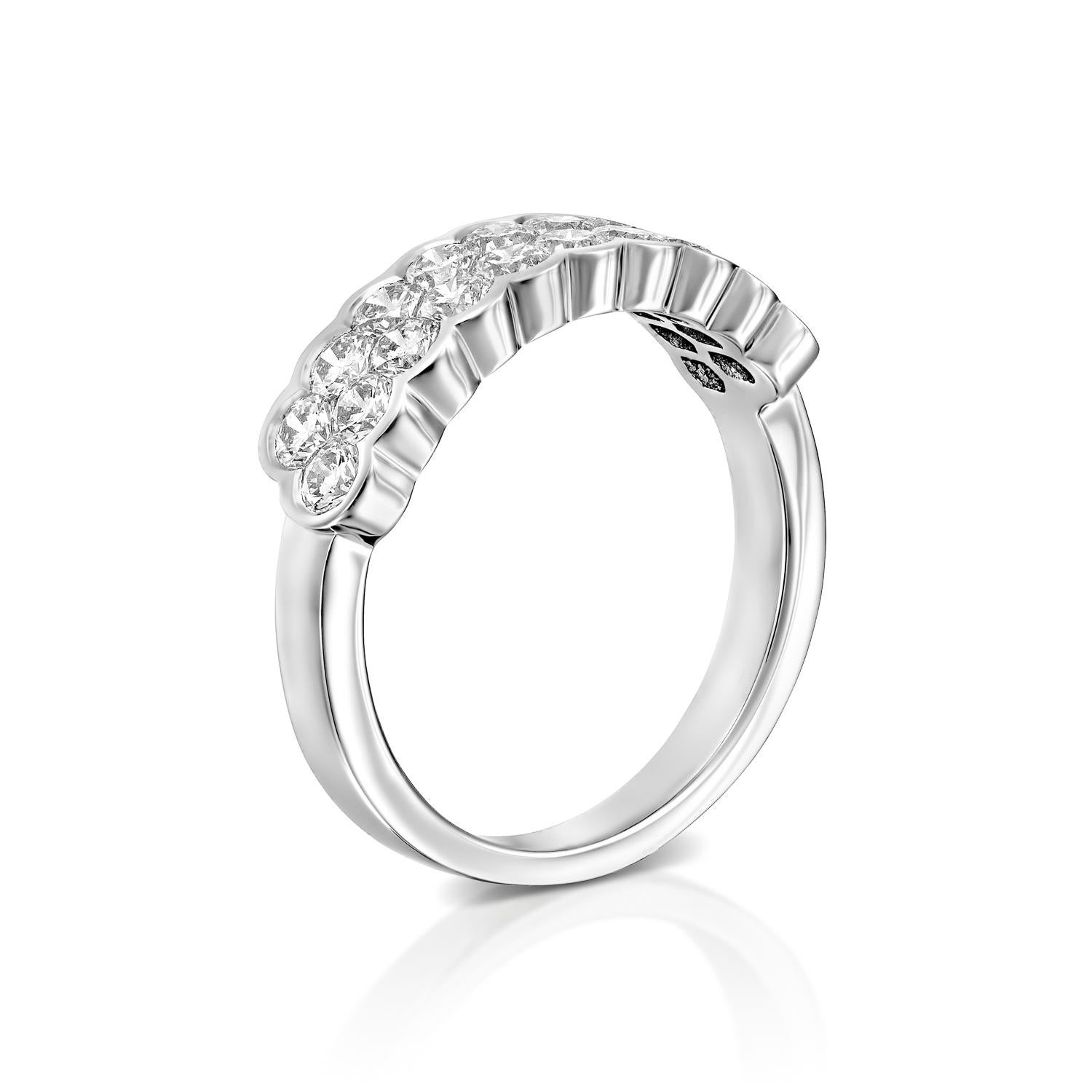 Contemporary Geraldo 1.5 Carat 2 Row Diamond White Gold Invisible Setting Ring For Sale