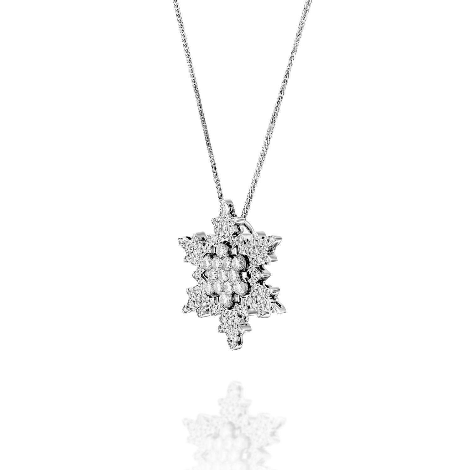 Elevate your style with the Geraldo 1.62 Carat Diamond White Gold Invisible Setting Star Pendant, a true jewellery design masterpiece! This pendant boasts a stunning star-shaped design, with an invisible setting in the centre and pavé flakes,